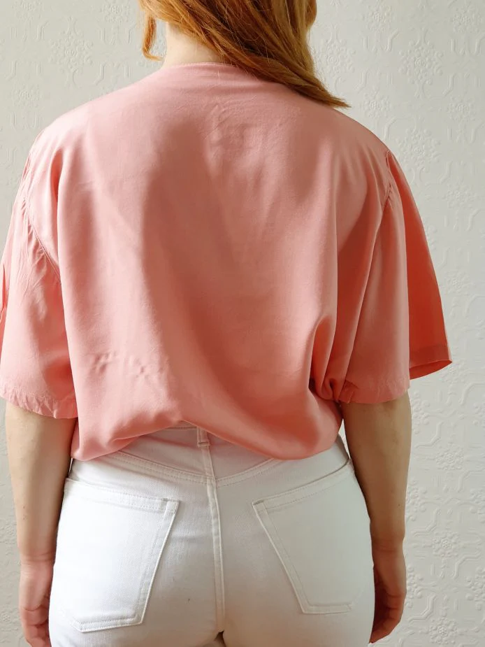 Vintage 80s Pink Short Sleeve Blouse with Lace Collar - M/L - Image 6