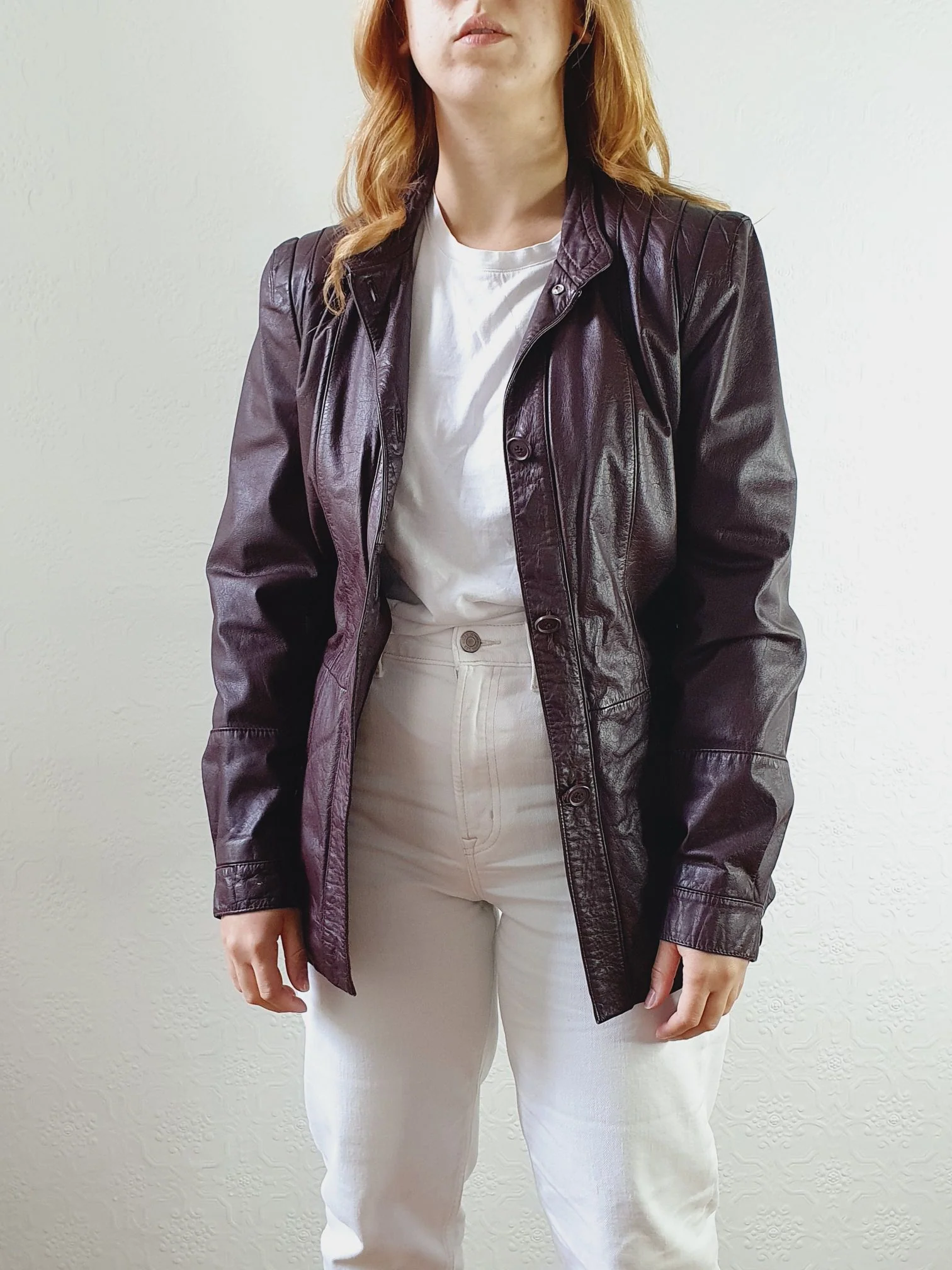 Vintage 80s Plum Purple Genuine Leather Jacket with Belt - S/M - Image 4