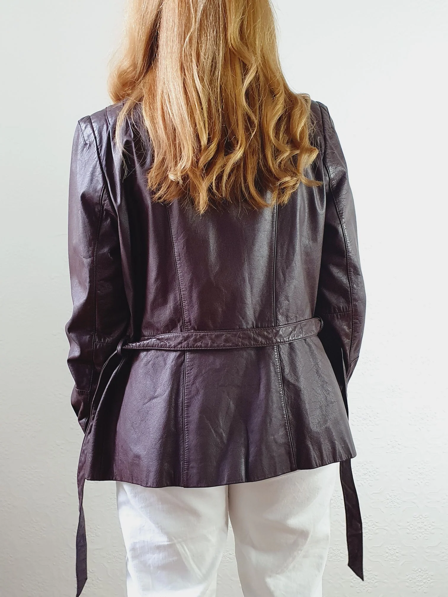 Vintage 80s Plum Purple Genuine Leather Jacket with Belt - S/M - Image 6