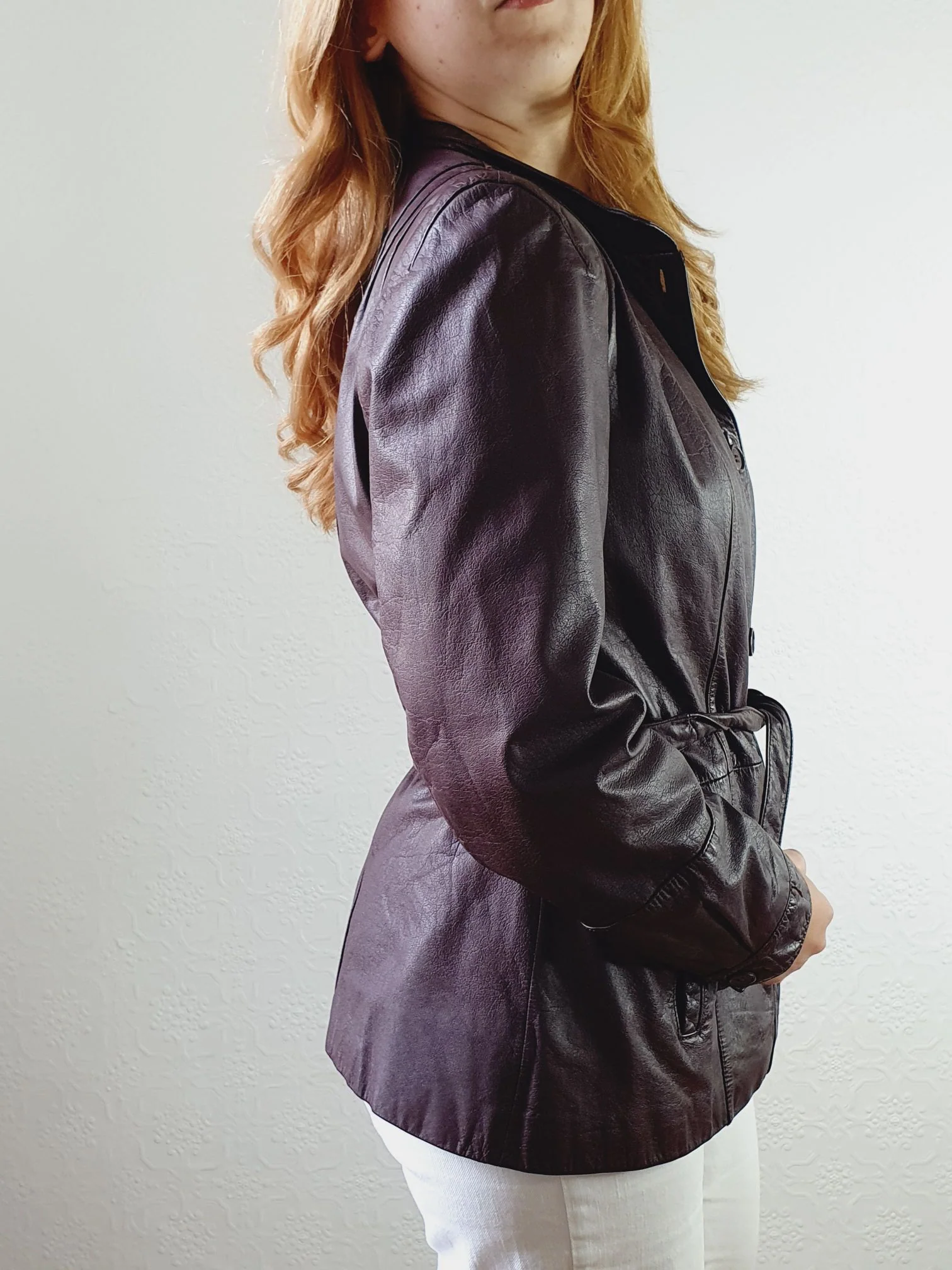 Vintage 80s Plum Purple Genuine Leather Jacket with Belt - S/M - Image 8