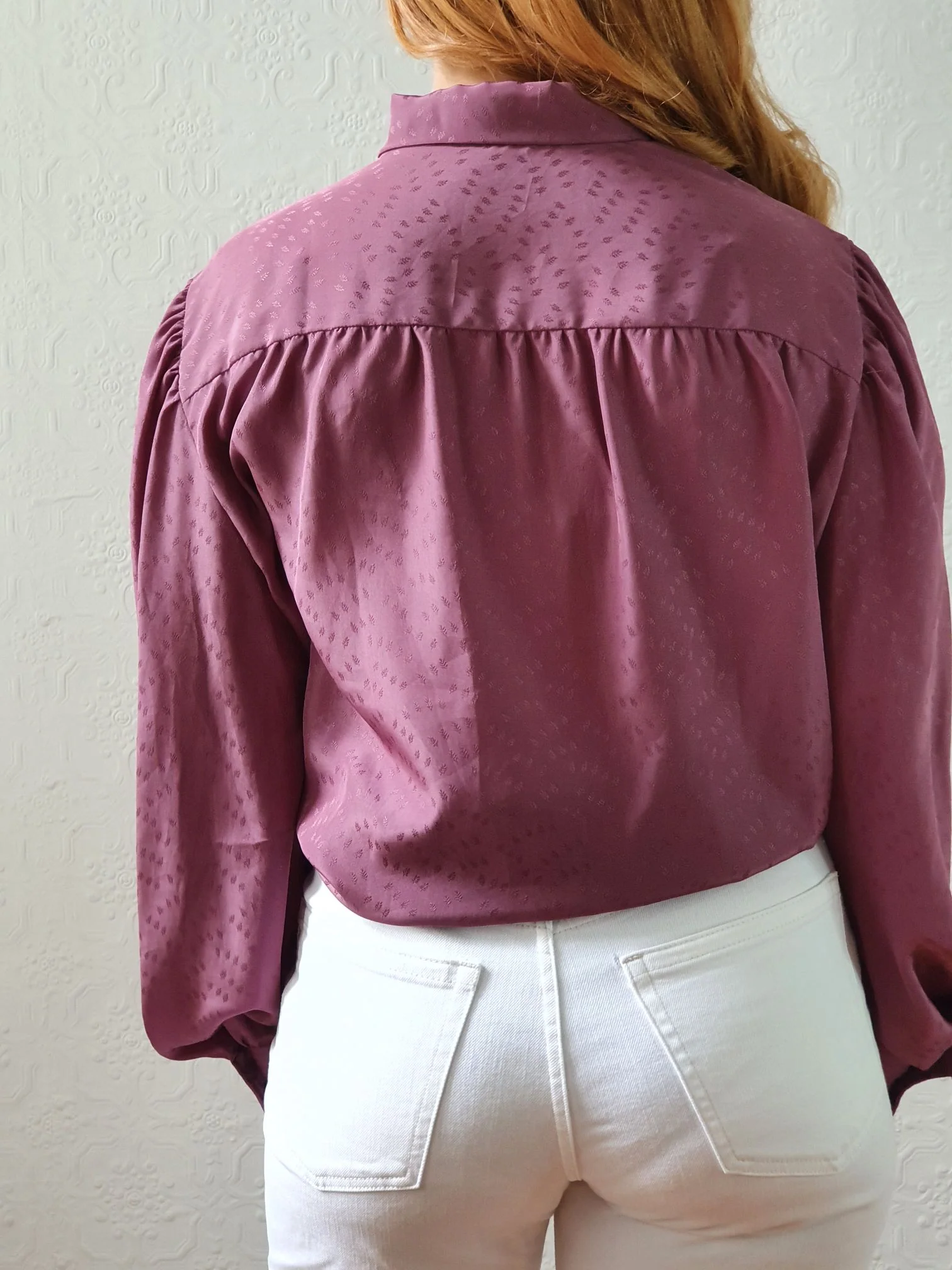 Vintage 80s Purple Long Sleeve Blouse with Pussy Bow Collar - XL - Image 4