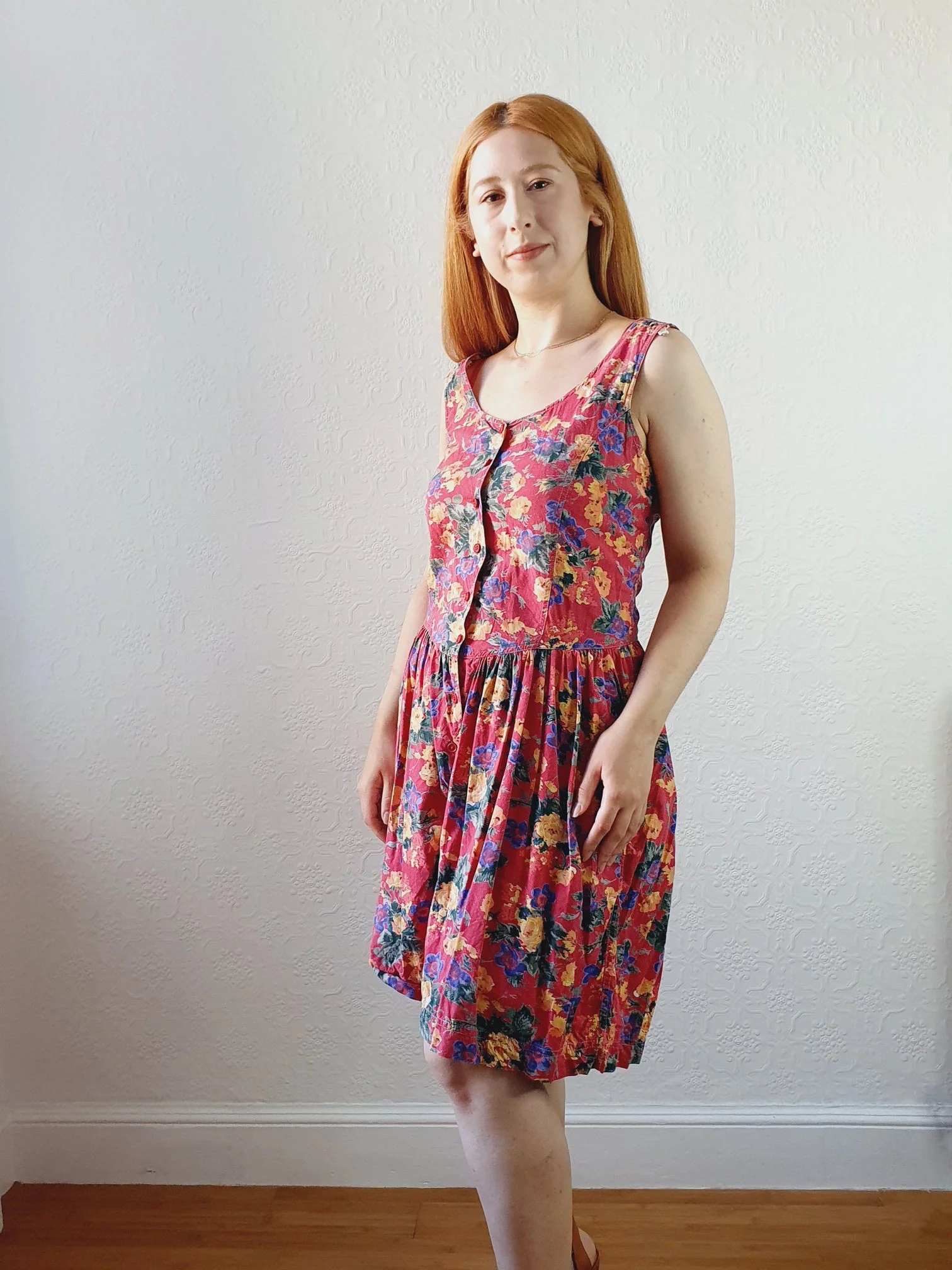 Vintage 80s Red Floral Playsuit - M - Image 2