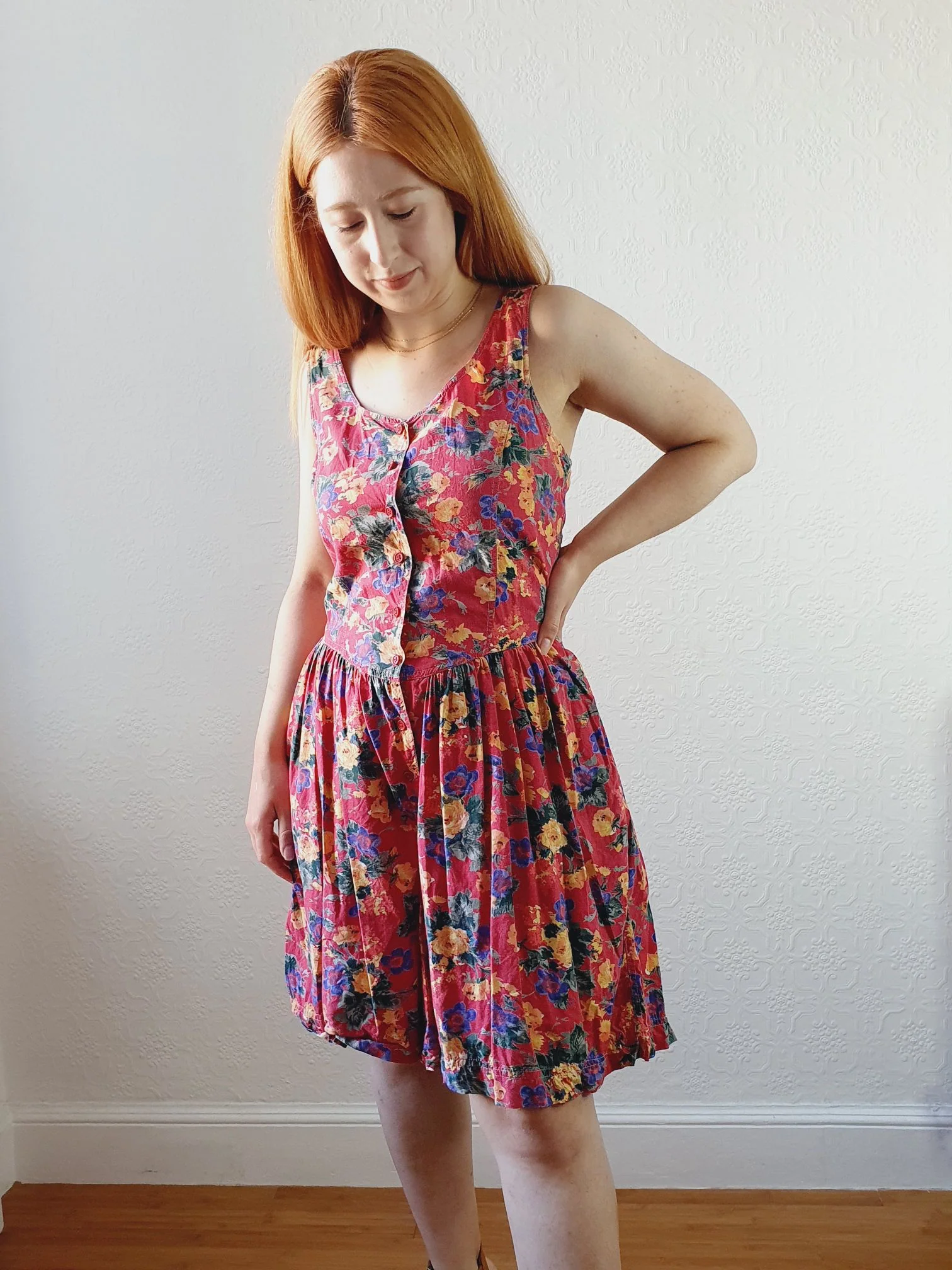 Vintage 80s Red Floral Playsuit - M - Image 3