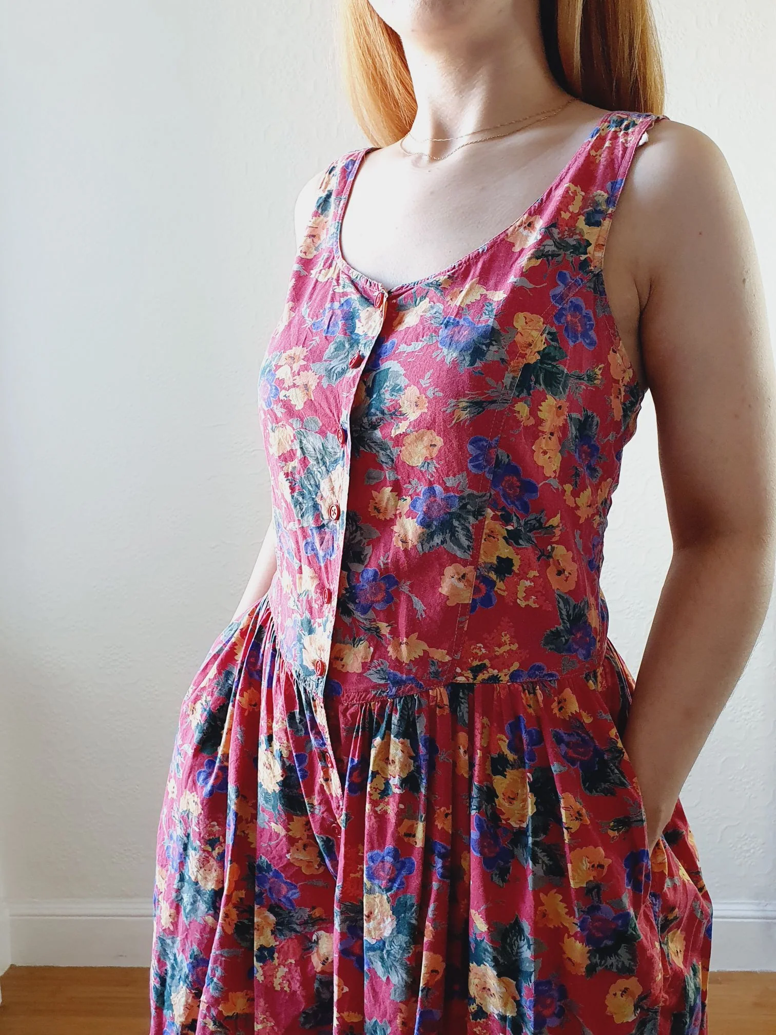 Vintage 80s Red Floral Playsuit - M - Image 6