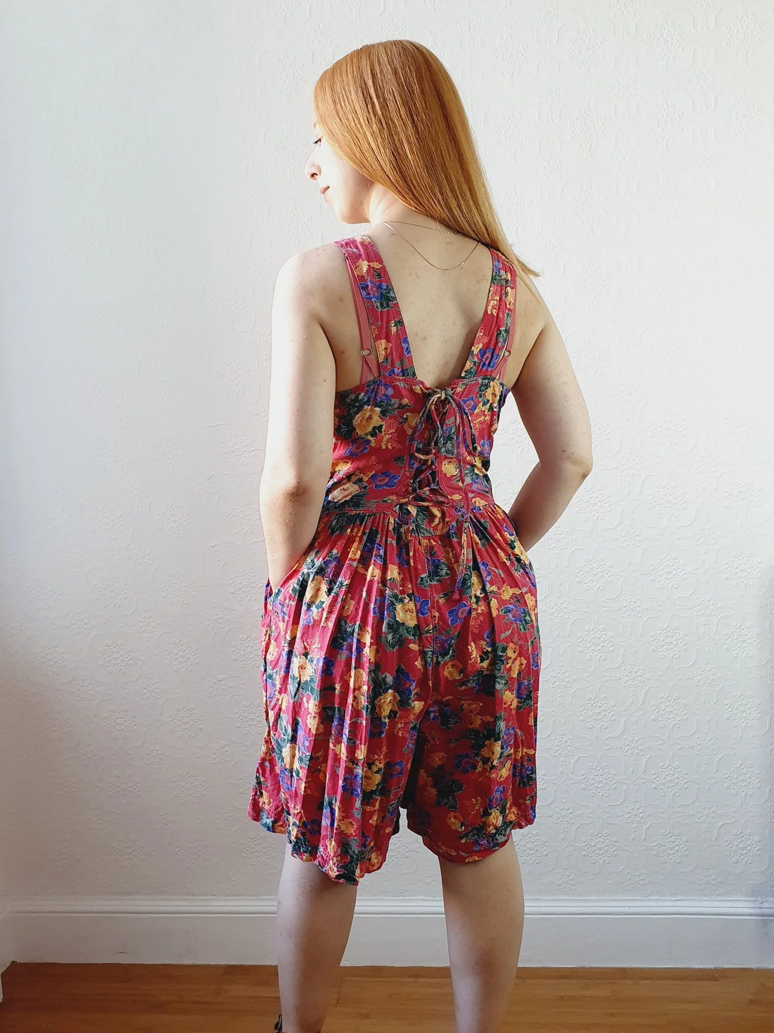 Vintage 80s Red Floral Playsuit - M - Image 7