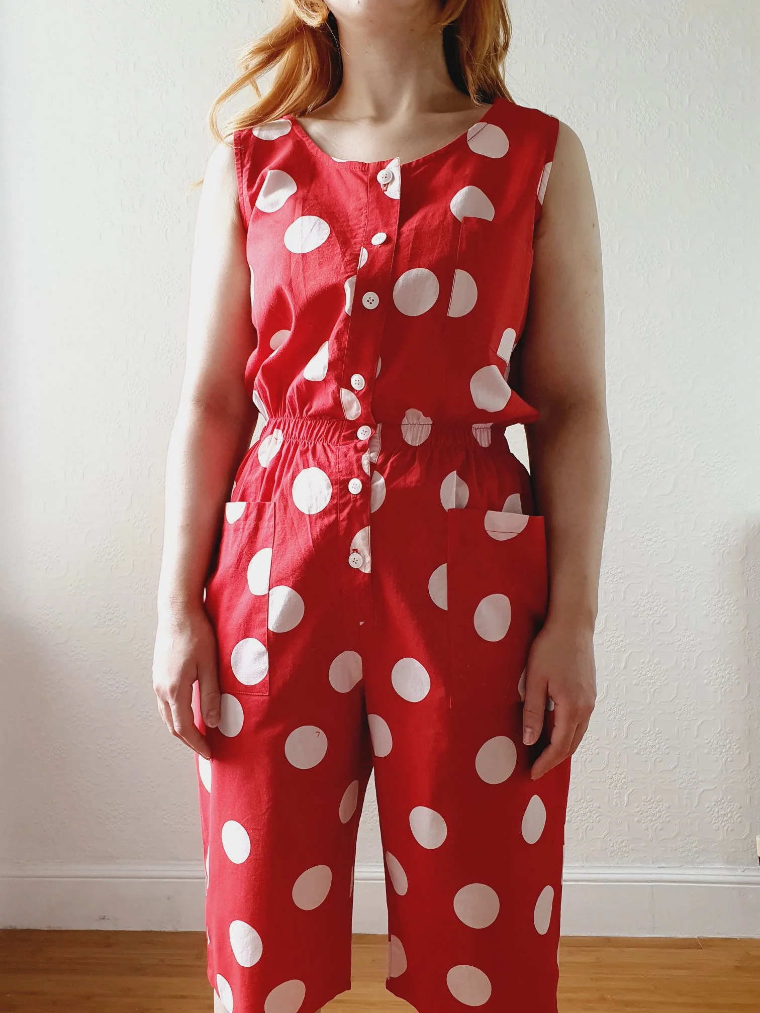 Vintage 80s Red Polka Dot Sleeveless Playsuit - M - Image 10