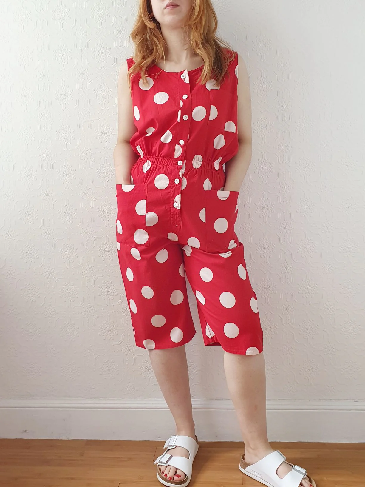 Vintage 80s Red Polka Dot Sleeveless Playsuit - M - Image 3