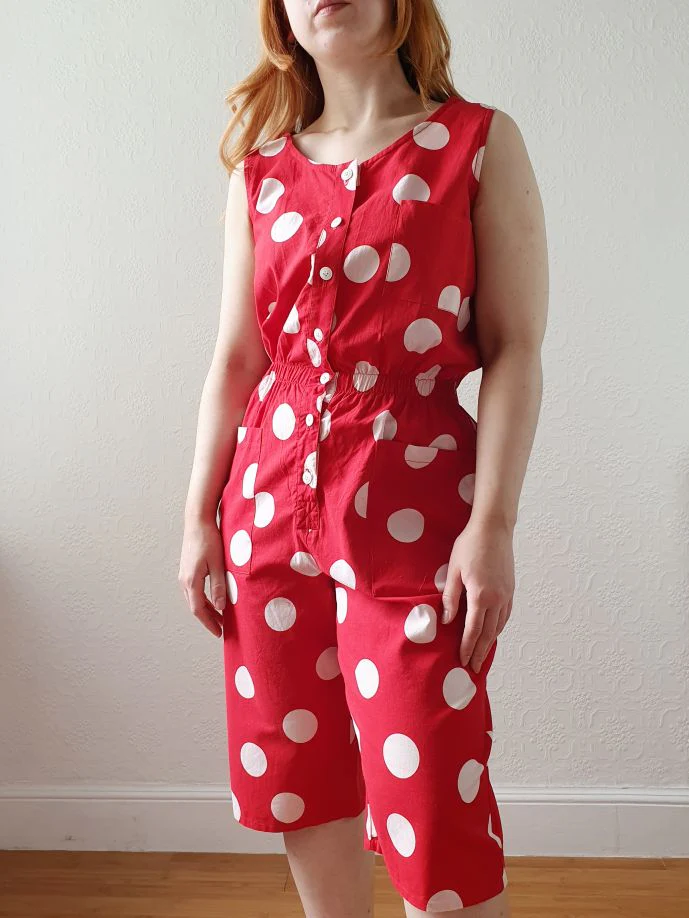 Vintage 80s Red Polka Dot Sleeveless Playsuit - M - Image 4