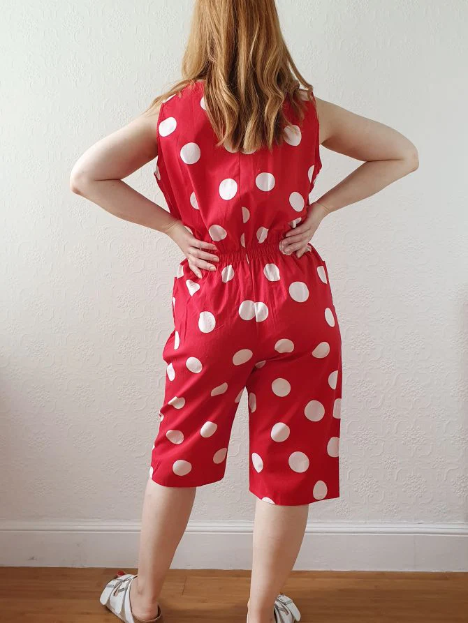 Vintage 80s Red Polka Dot Sleeveless Playsuit - M - Image 5