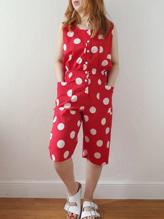 Vintage 80s Red Polka Dot Sleeveless Playsuit - M - Image 6