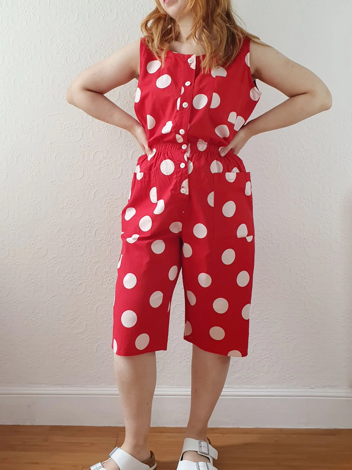 Vintage 80s Red Polka Dot Sleeveless Playsuit - M - Image 7