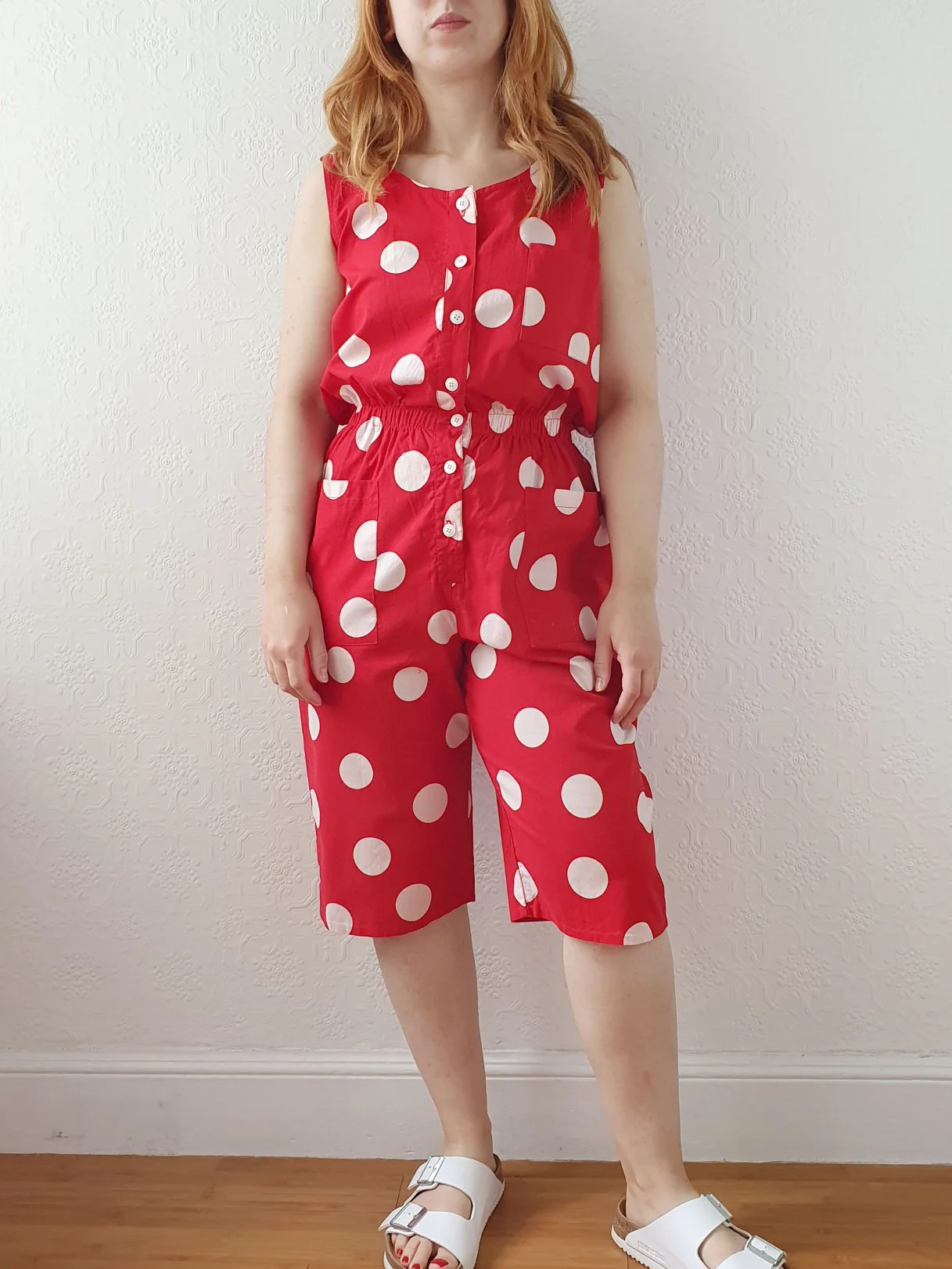 Vintage 80s Red Polka Dot Sleeveless Playsuit - M - Image 8