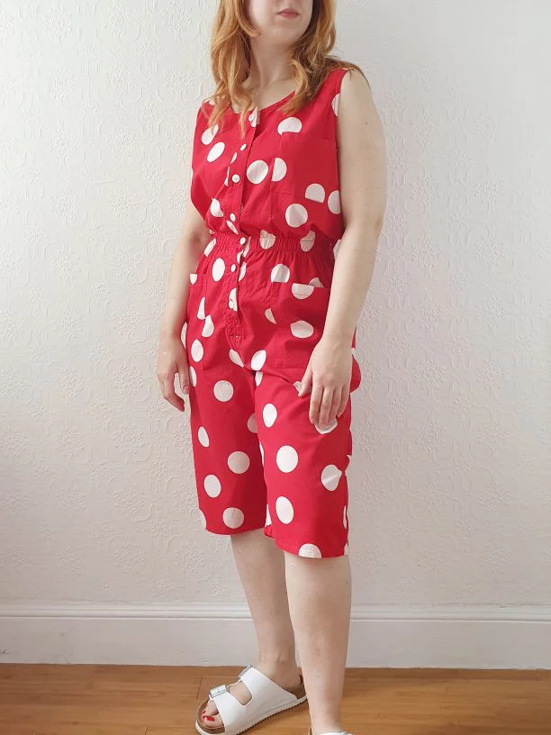 Vintage 80s Red Polka Dot Sleeveless Playsuit - M - Image 9