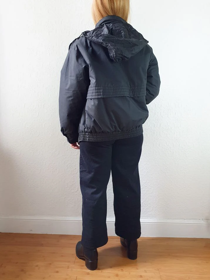 Vintage 80s Short Black Puffer Jacket with Fold-Away Hood - XS/S - Image 10