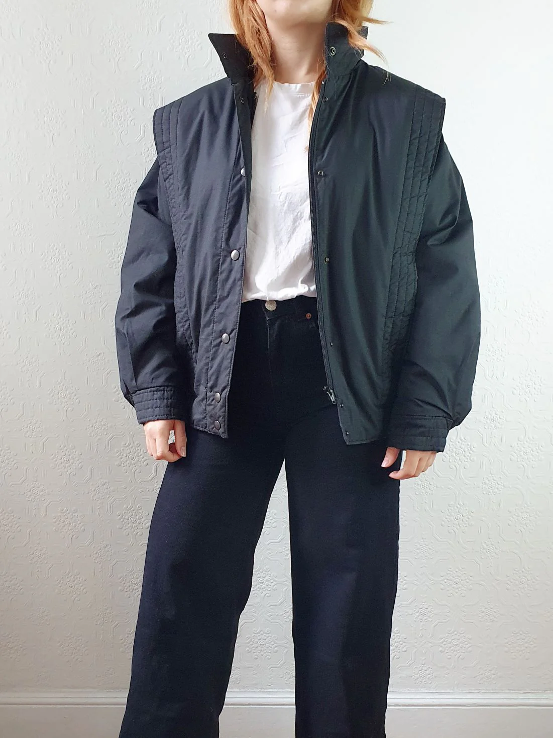 Vintage 80s Short Black Puffer Jacket with Fold-Away Hood - XS/S - Image 2