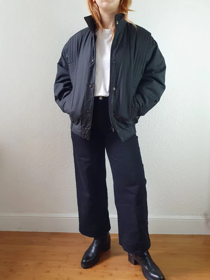 Vintage 80s Short Black Puffer Jacket with Fold-Away Hood - XS/S - Image 3