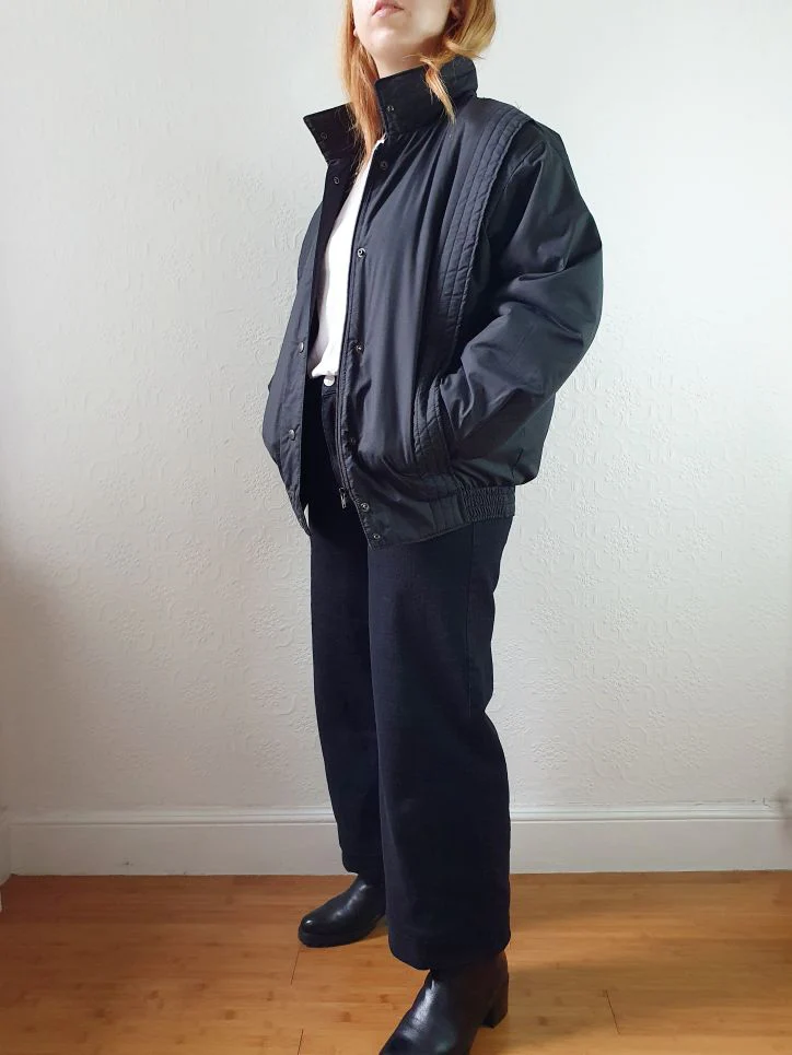 Vintage 80s Short Black Puffer Jacket with Fold-Away Hood - XS/S - Image 4