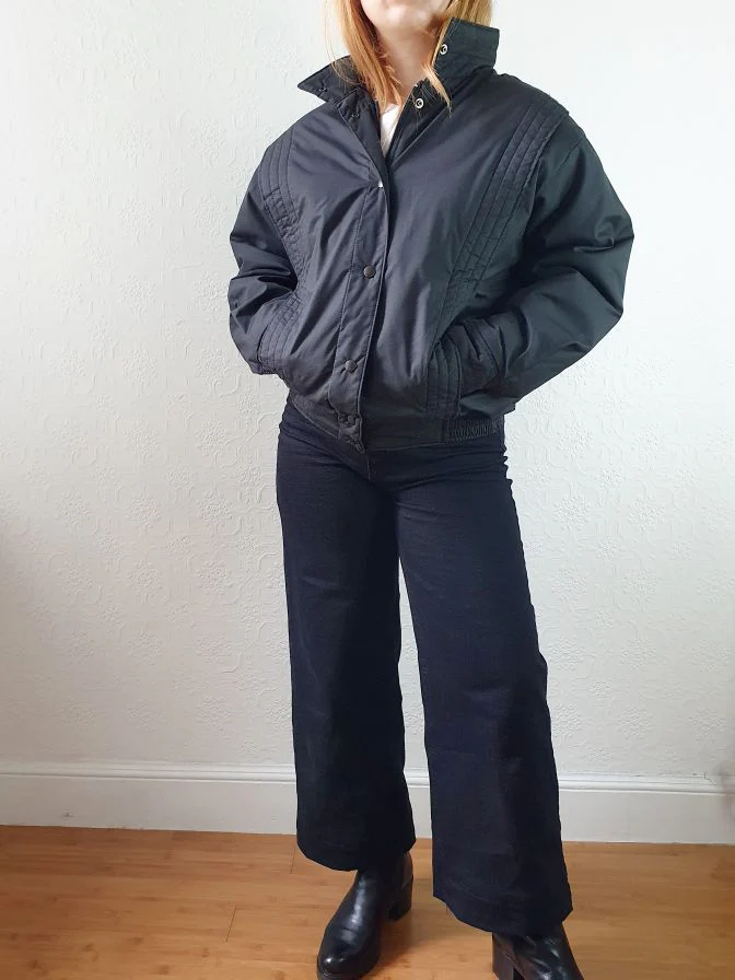 Vintage 80s Short Black Puffer Jacket with Fold-Away Hood - XS/S - Image 7