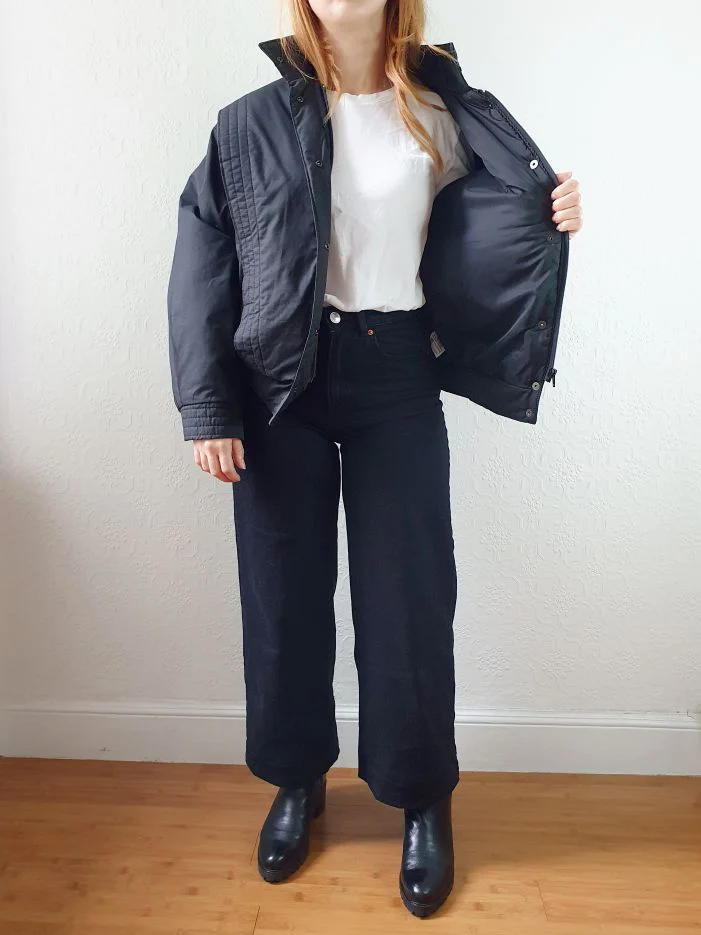 Vintage 80s Short Black Puffer Jacket with Fold-Away Hood - XS/S - Image 9