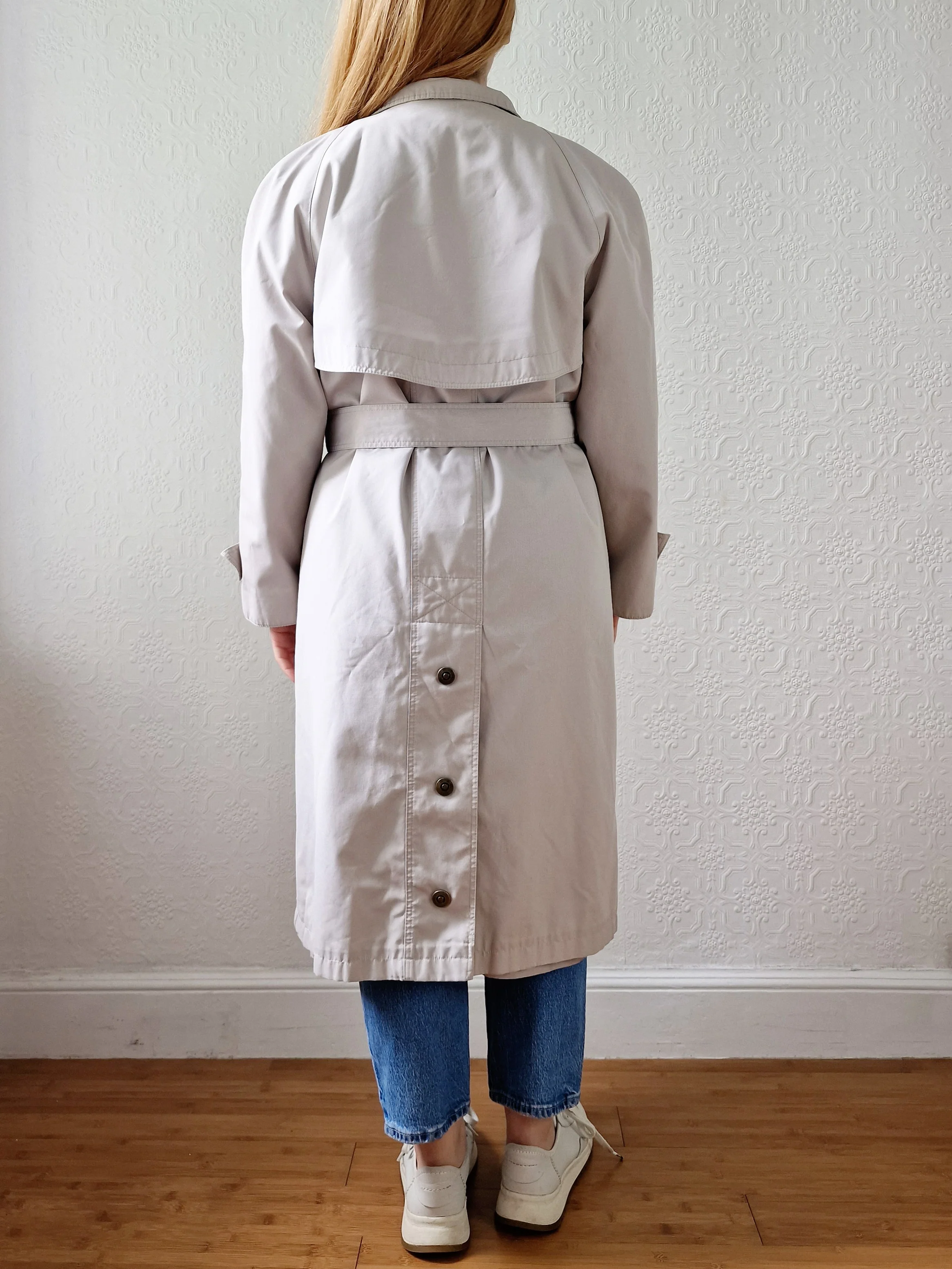 Vintage 80s Stone Single Breasted Trench Coat with Removable Lining - M - Image 10