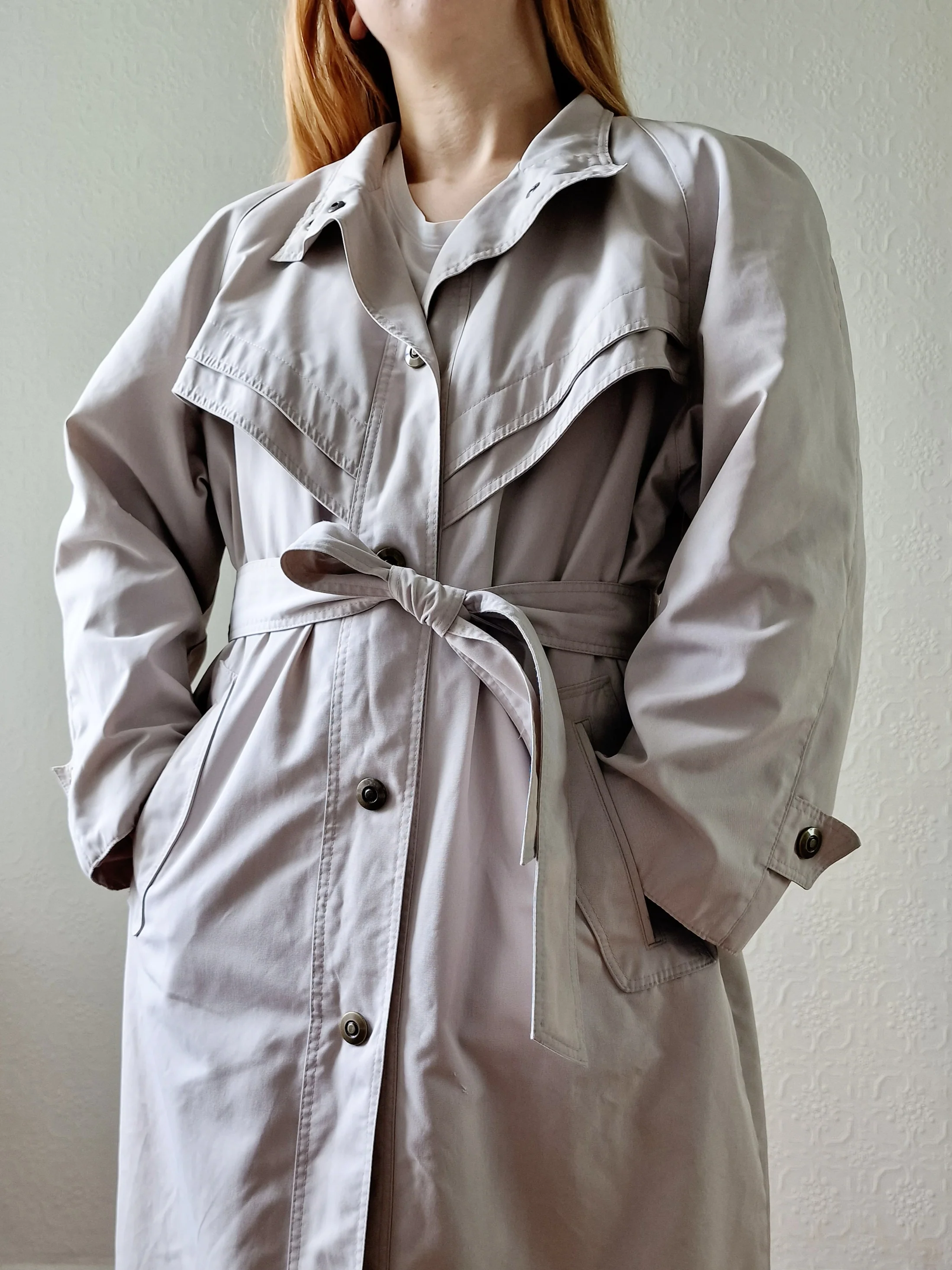 Vintage 80s Stone Single Breasted Trench Coat with Removable Lining - M - Image 11