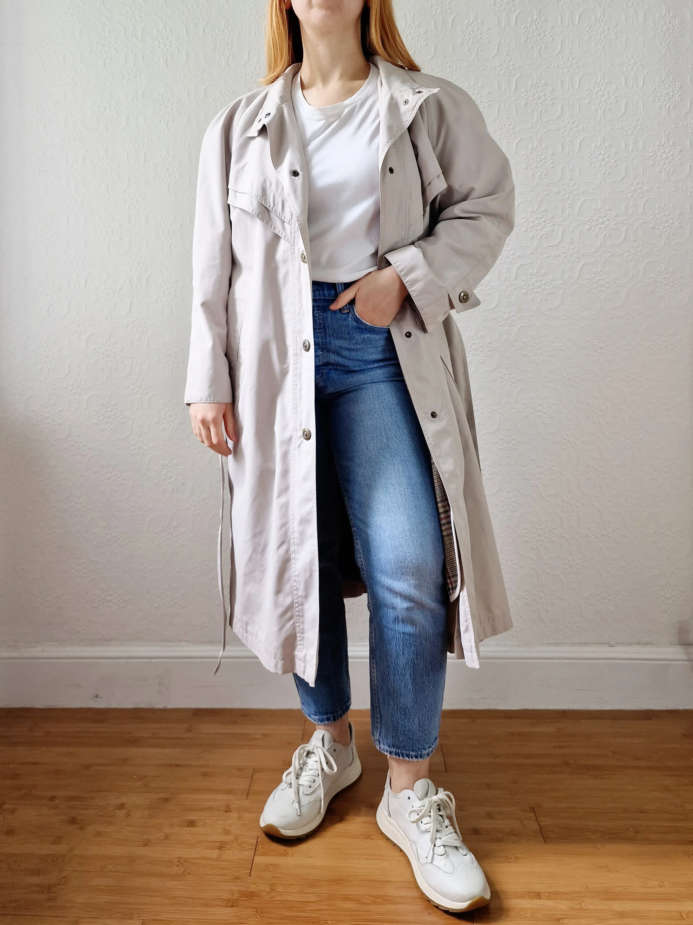 Vintage 80s Stone Single Breasted Trench Coat with Removable Lining - M - Image 2