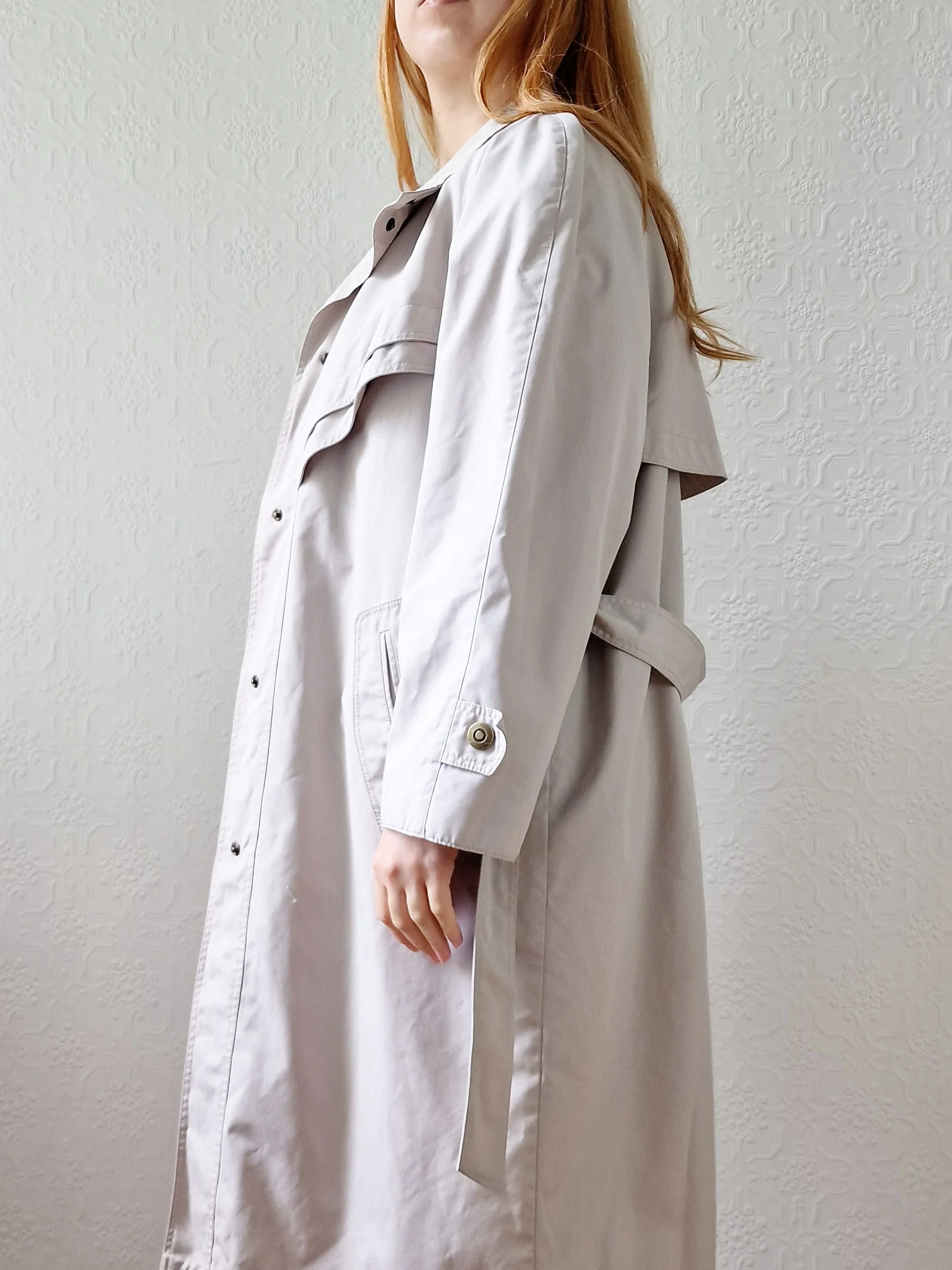 Vintage 80s Stone Single Breasted Trench Coat with Removable Lining - M - Image 3