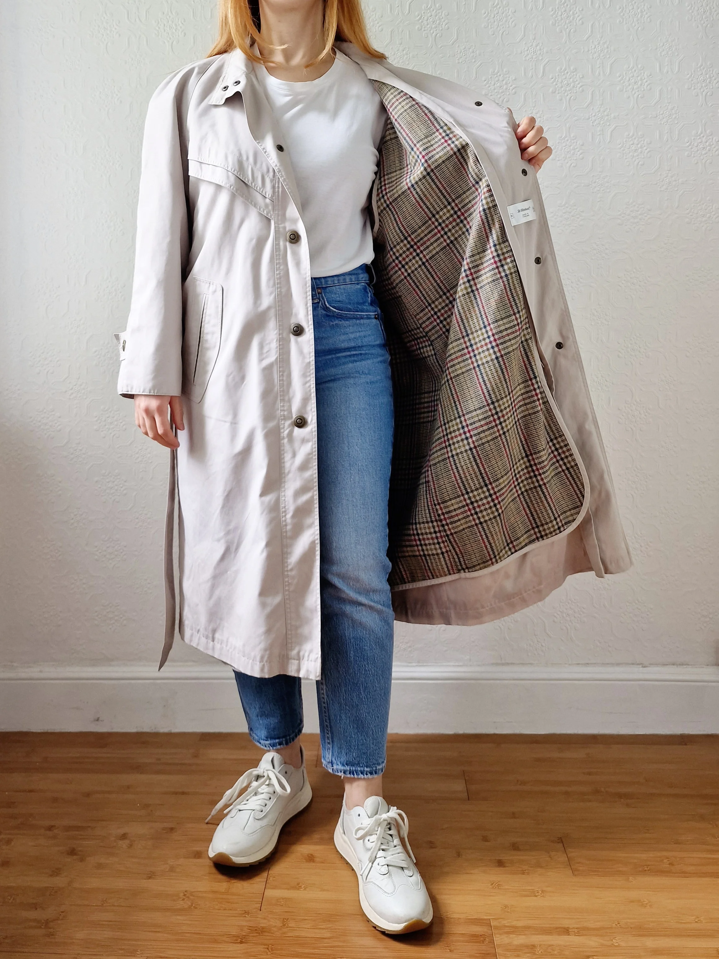 Vintage 80s Stone Single Breasted Trench Coat with Removable Lining - M - Image 5