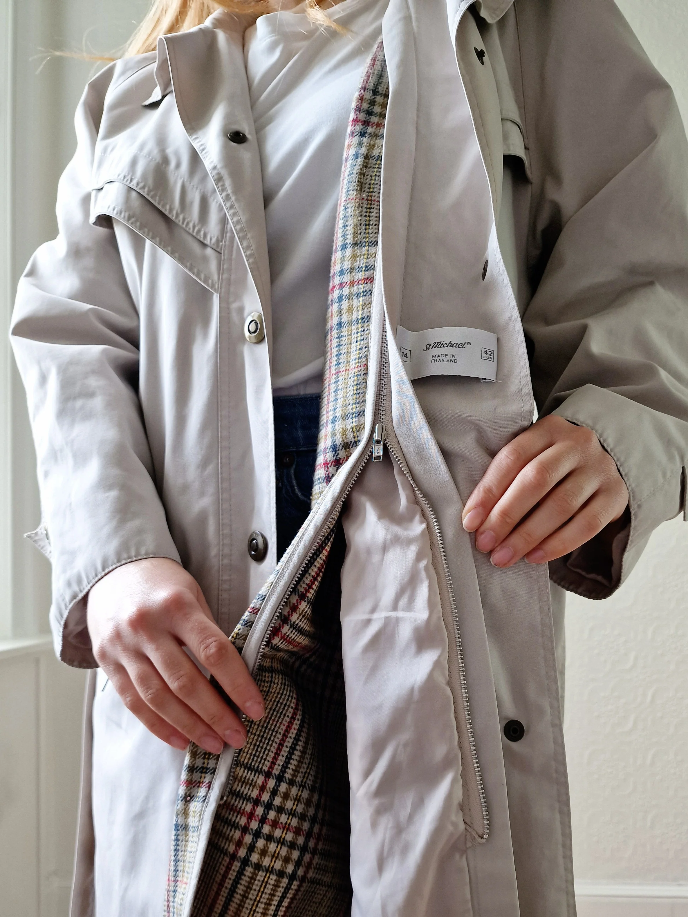 Vintage 80s Stone Single Breasted Trench Coat with Removable Lining - M - Image 6