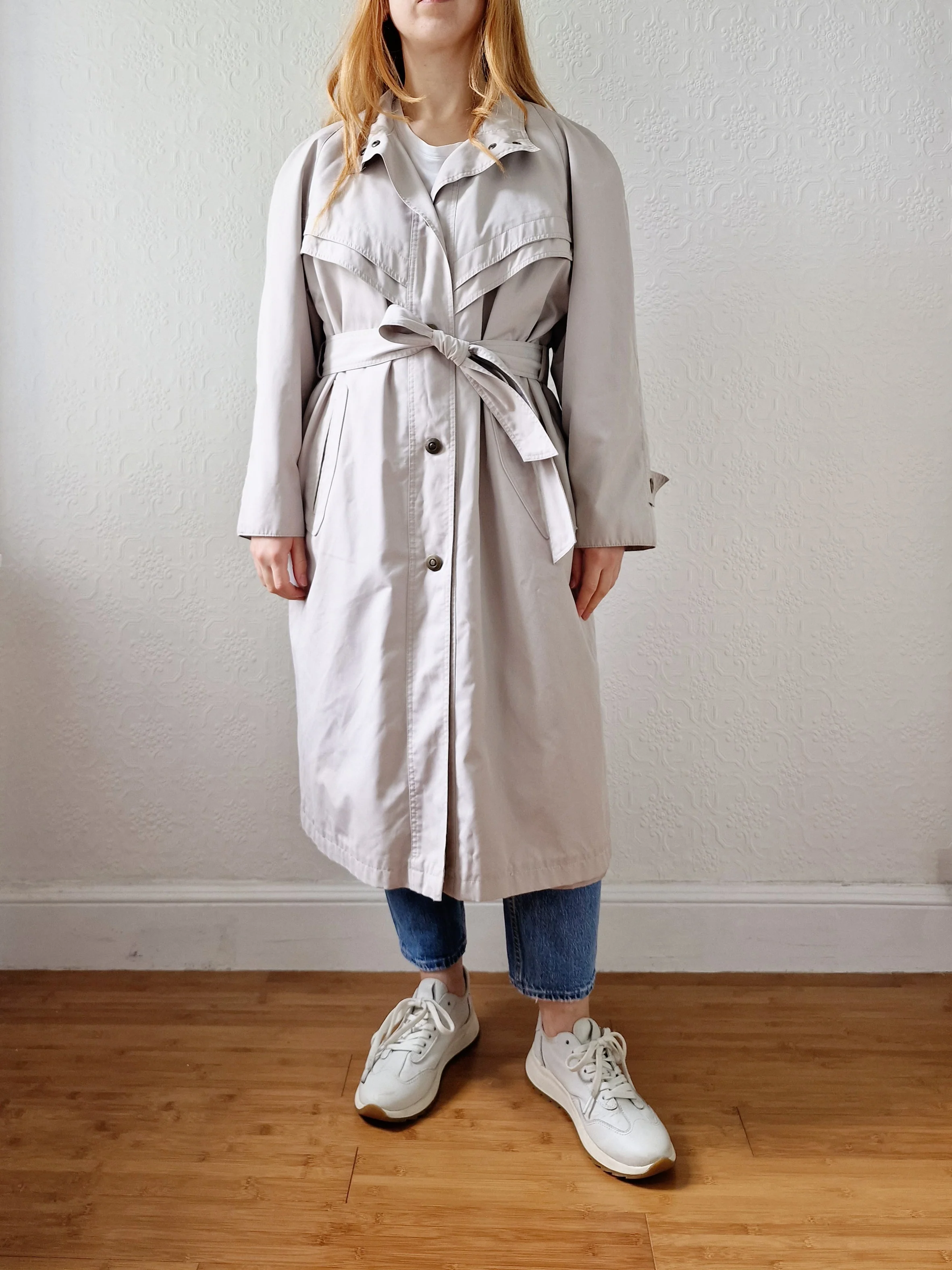 Vintage 80s Stone Single Breasted Trench Coat with Removable Lining - M - Image 7