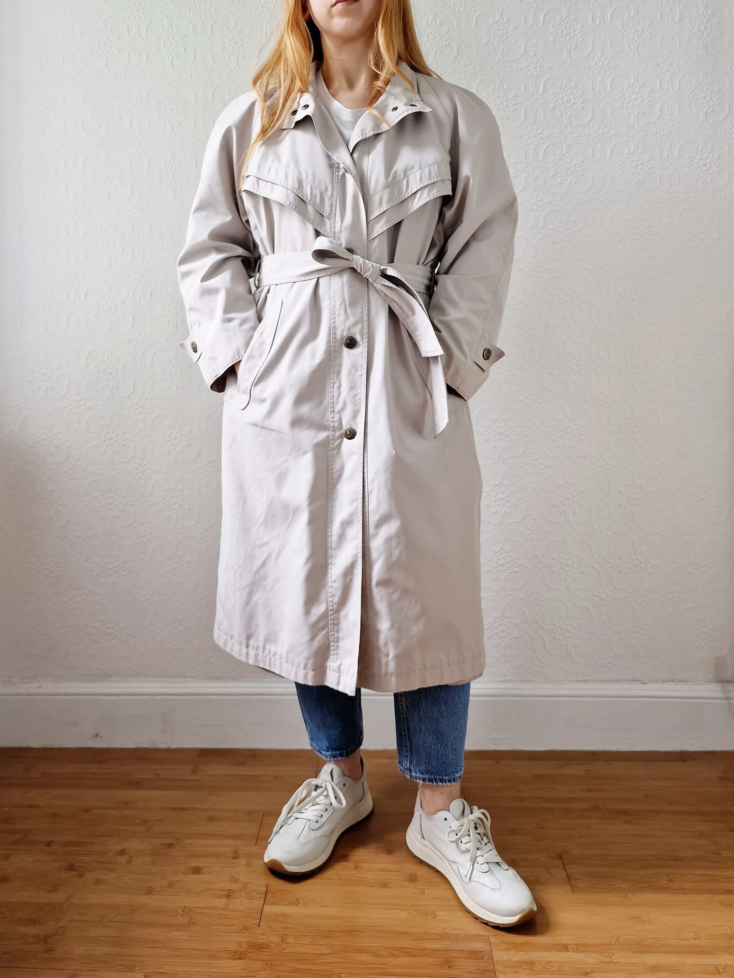 Vintage 80s Stone Single Breasted Trench Coat with Removable Lining - M - Image 8