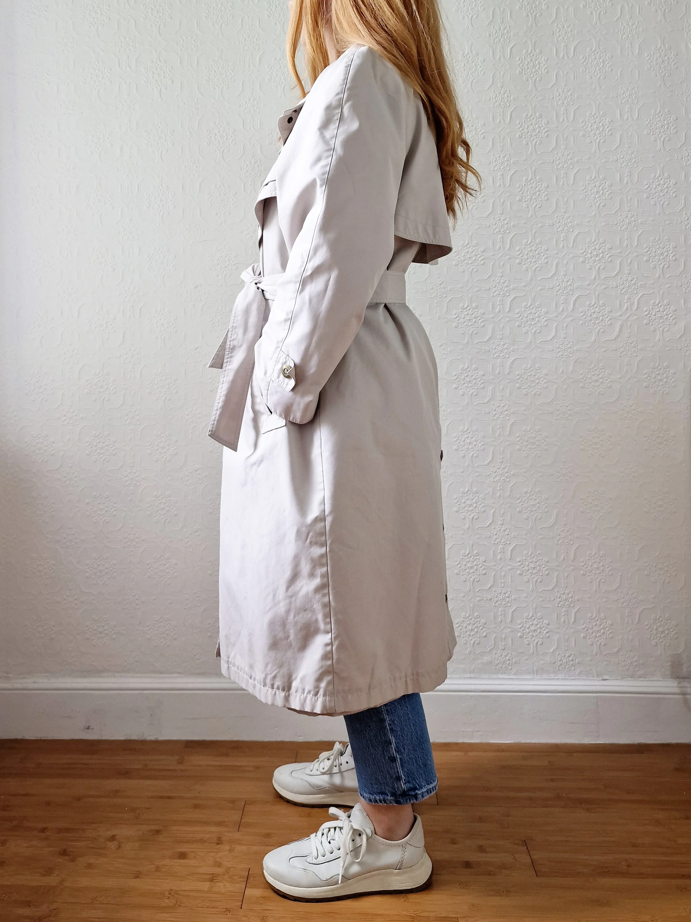 Vintage 80s Stone Single Breasted Trench Coat with Removable Lining - M - Image 9