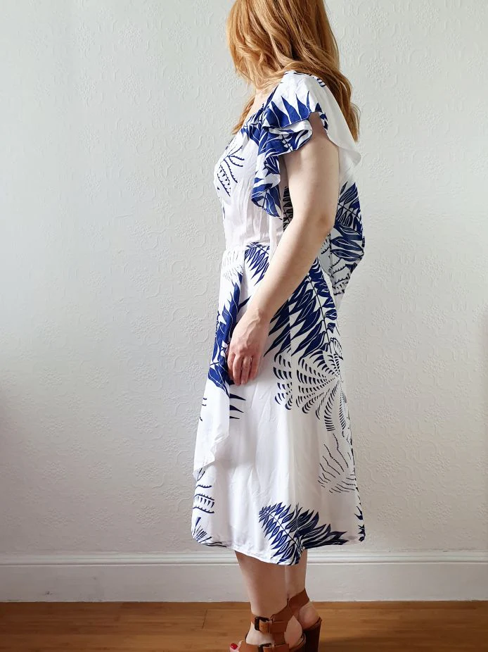 Vintage 80s White and Navy Cap Sleeve Dress - M - Image 4
