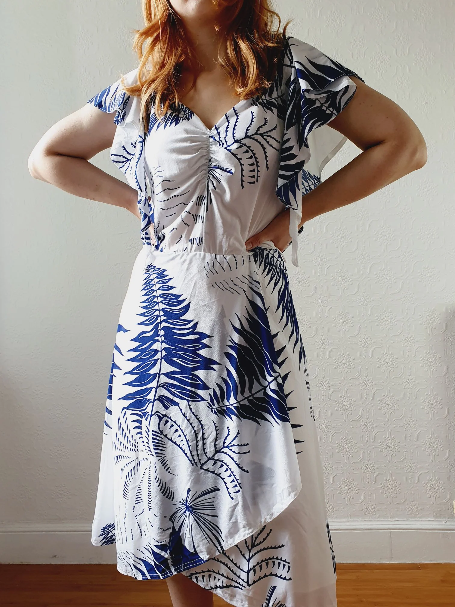 Vintage 80s White and Navy Cap Sleeve Dress - M - Image 7