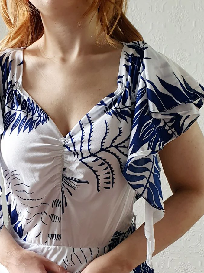 Vintage 80s White and Navy Cap Sleeve Dress - M - Image 8