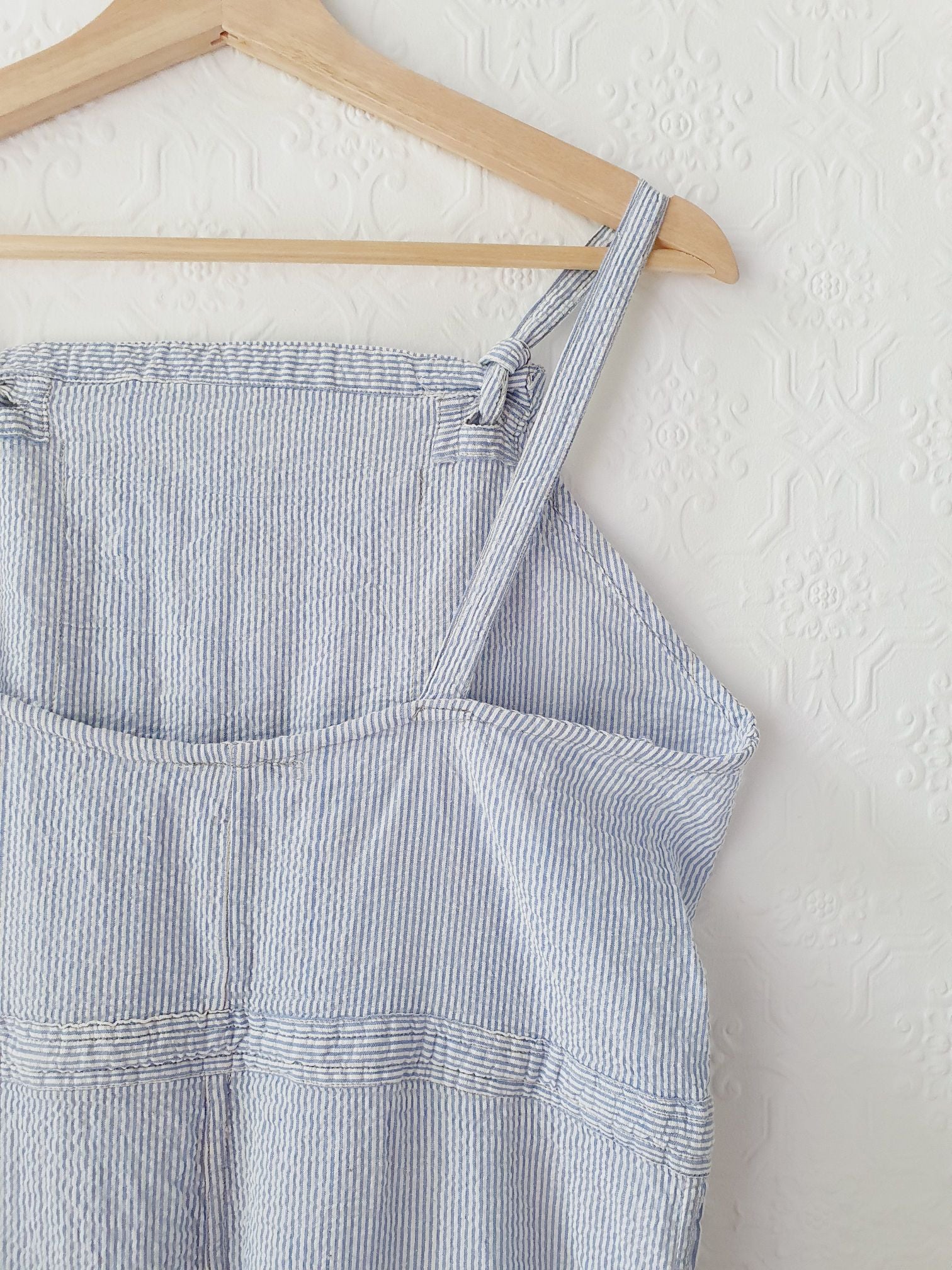 Vintage 80s White & Blue Striped Cotton Jumpsuit - XS - Image 3