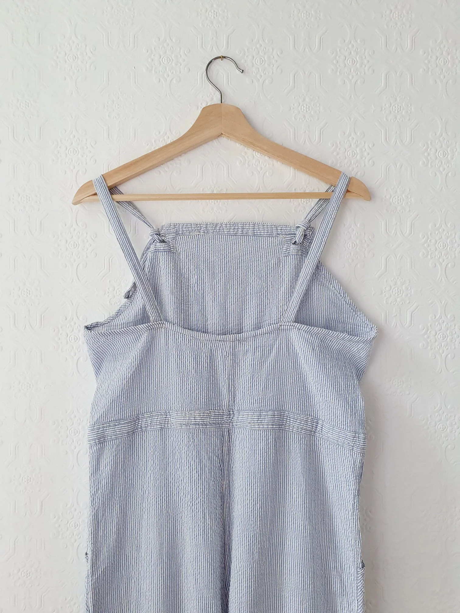 Vintage 80s White & Blue Striped Cotton Jumpsuit - XS - Image 4