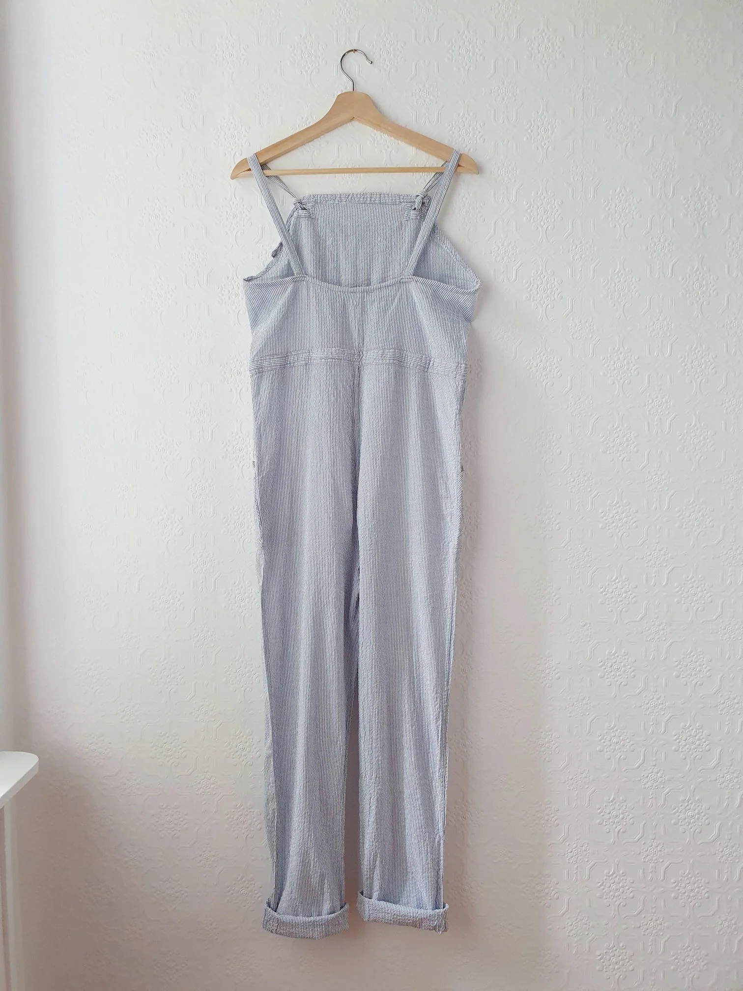 Vintage 80s White & Blue Striped Cotton Jumpsuit - XS - Image 5