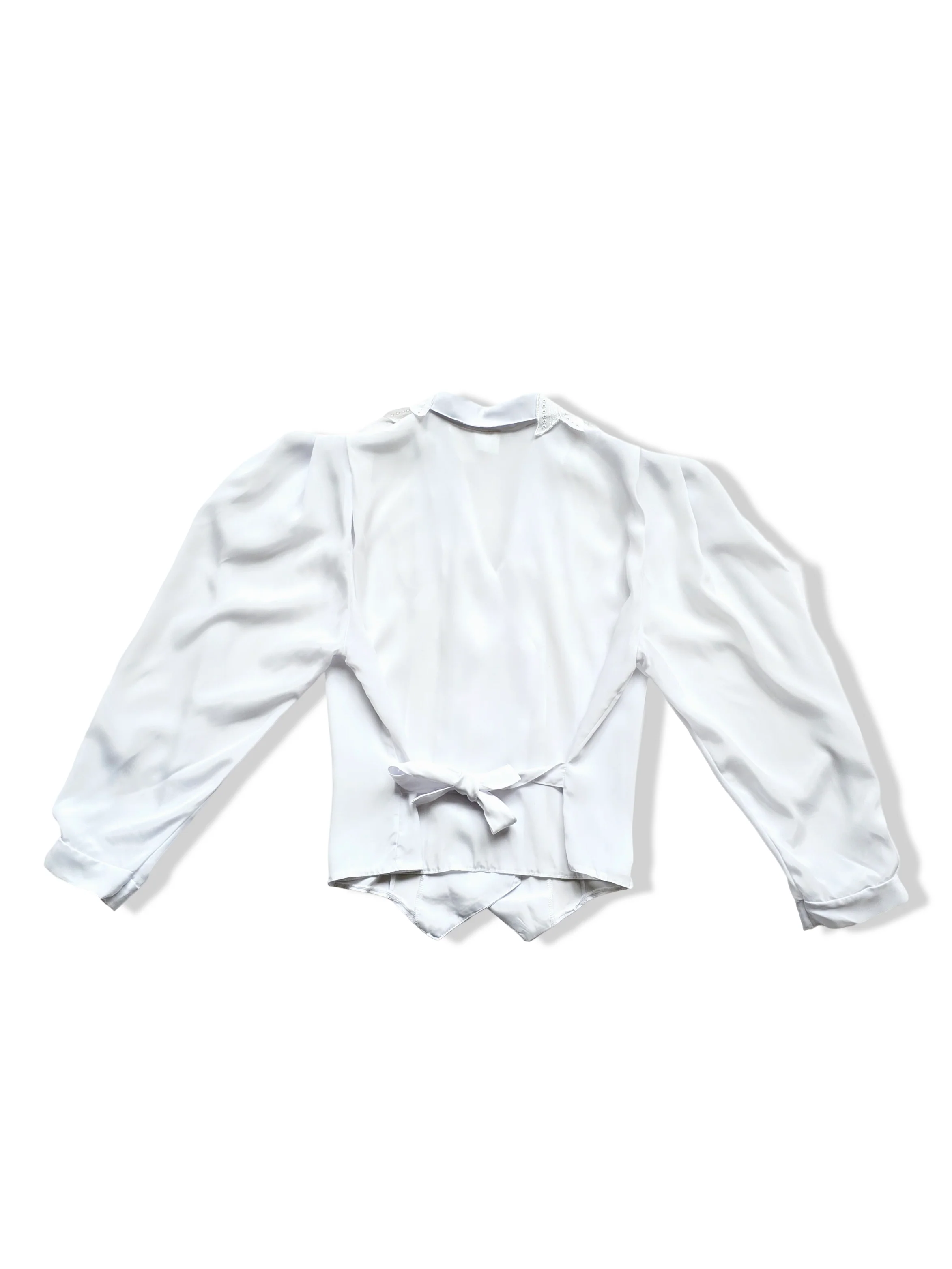 Vintage 80s White Button Up Blouse with Lace Statement Collar - M - Image 5