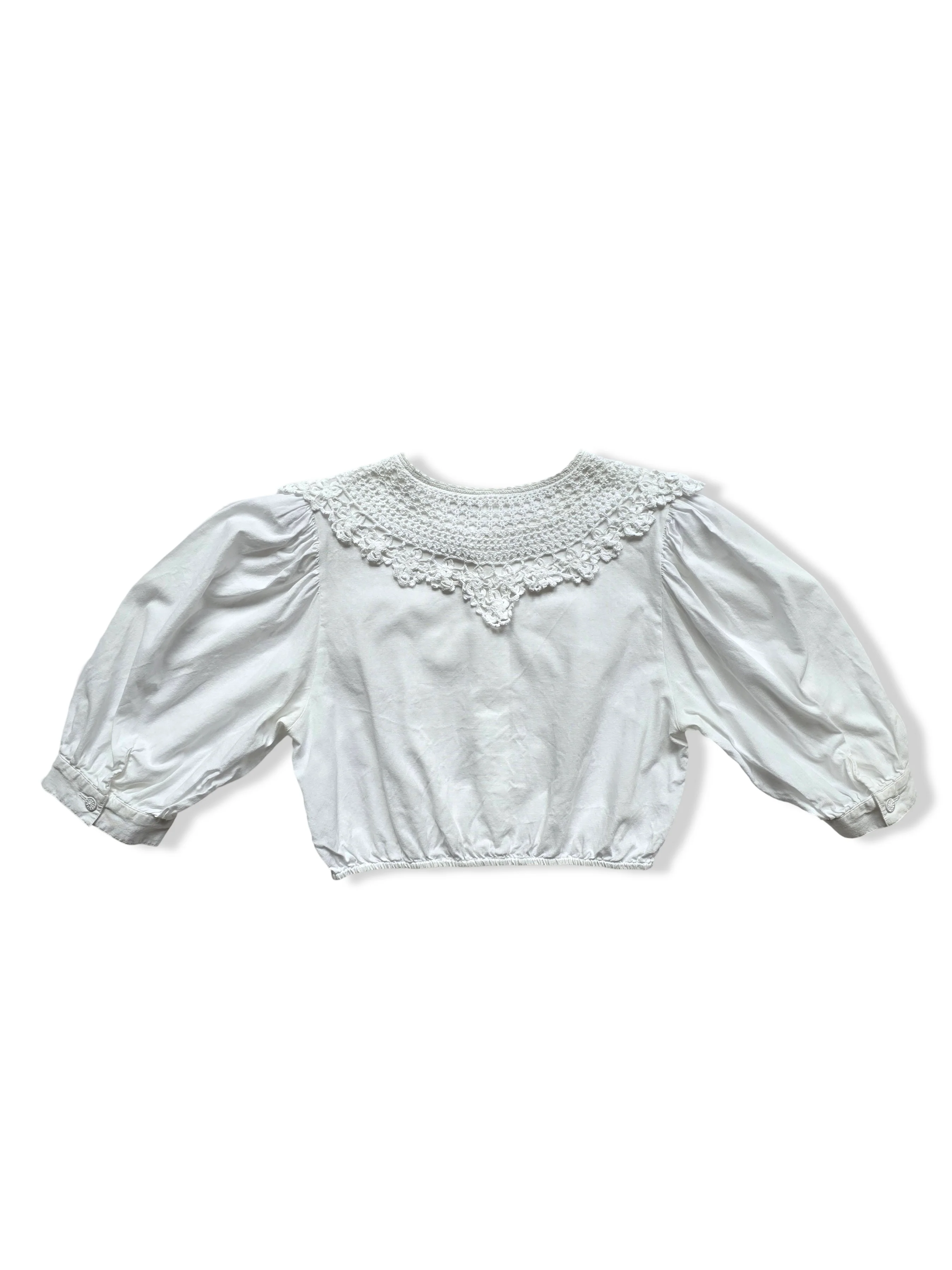 Vintage 80s White Cotton Cropped Statement Collar Blouse - S/M - Image 2