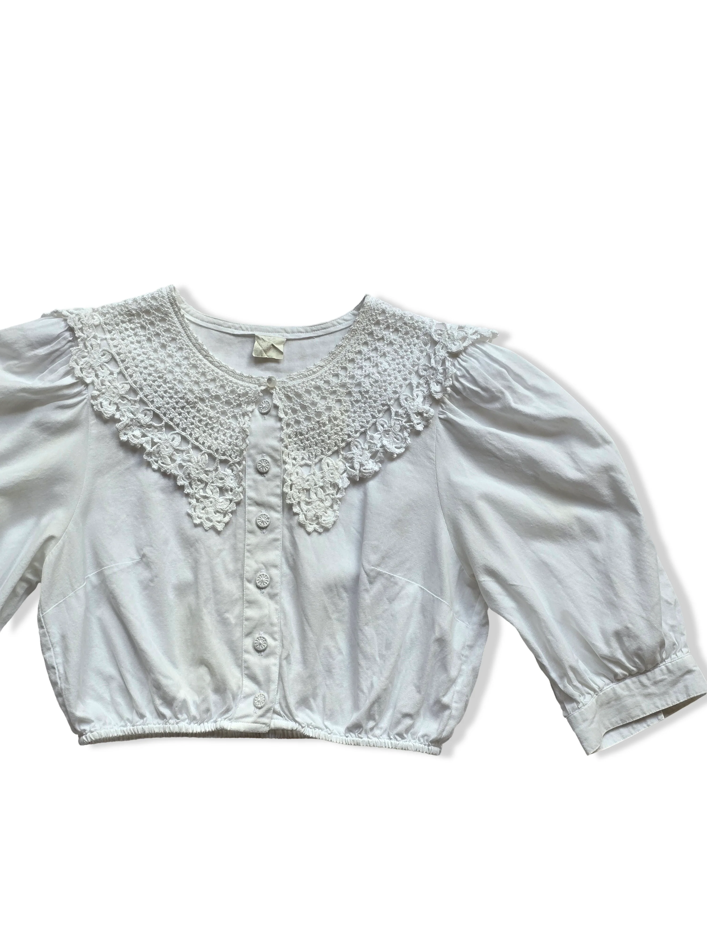 Vintage 80s White Cotton Cropped Statement Collar Blouse - S/M - Image 3