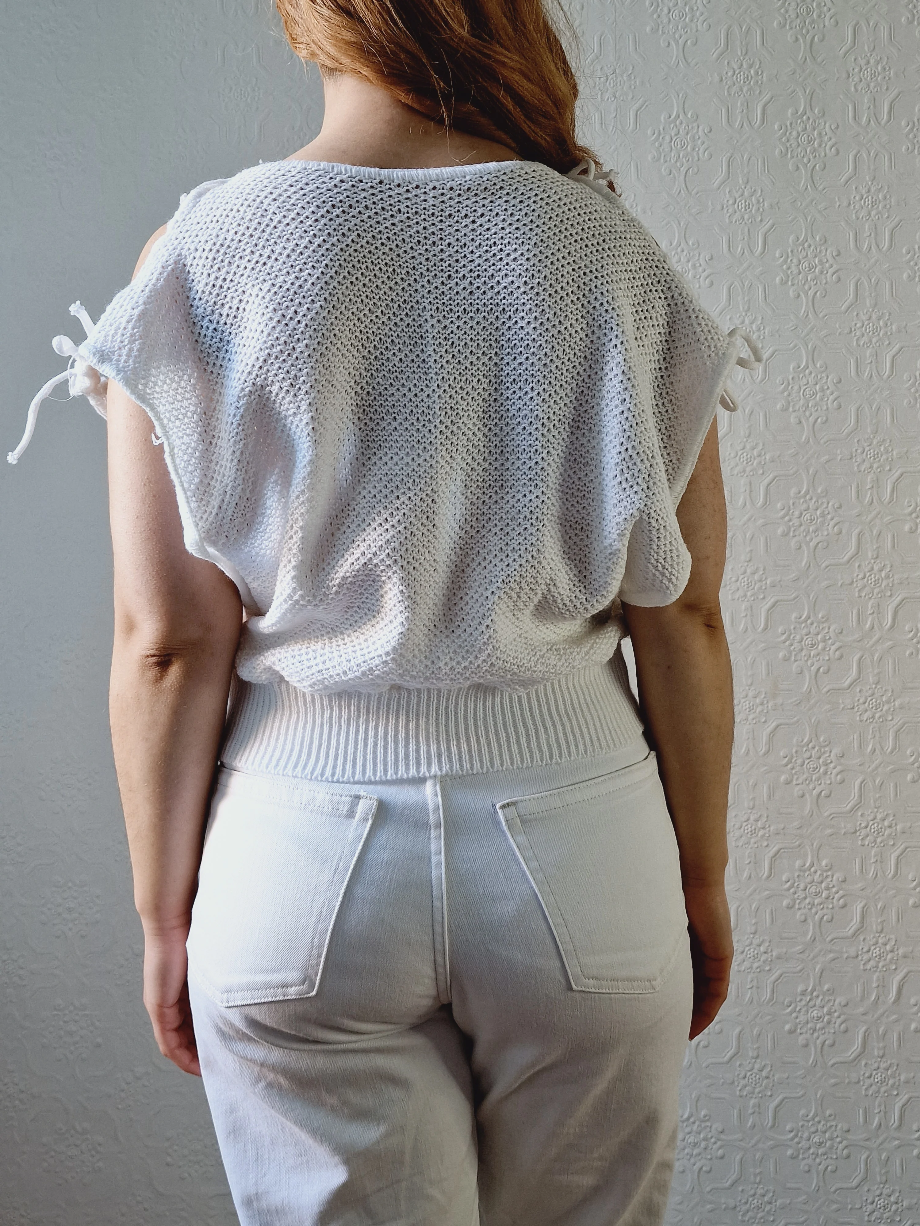 Vintage 80s White Knitted Top - S/M - Image 4