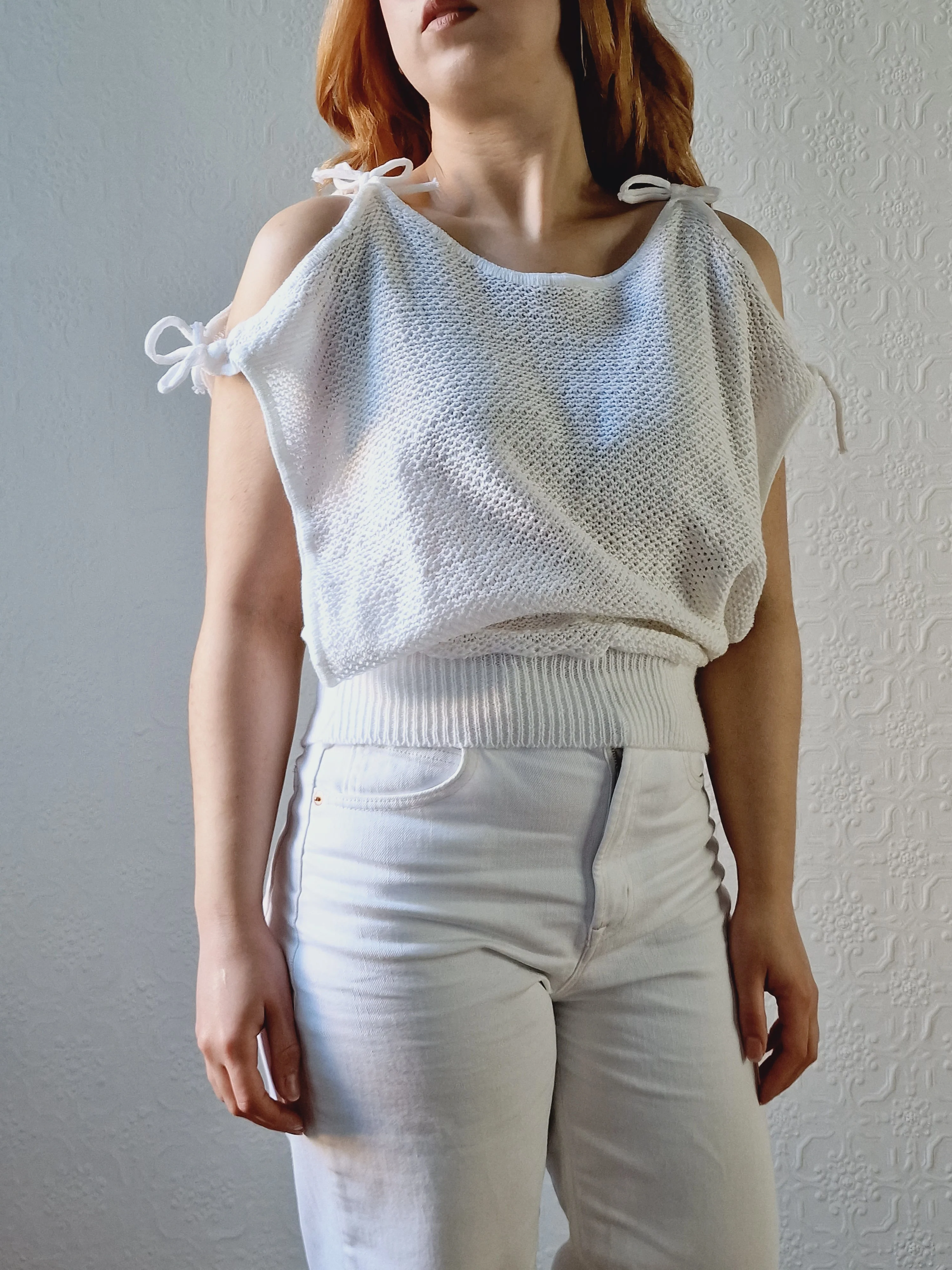 Vintage 80s White Knitted Top - S/M - Image 5