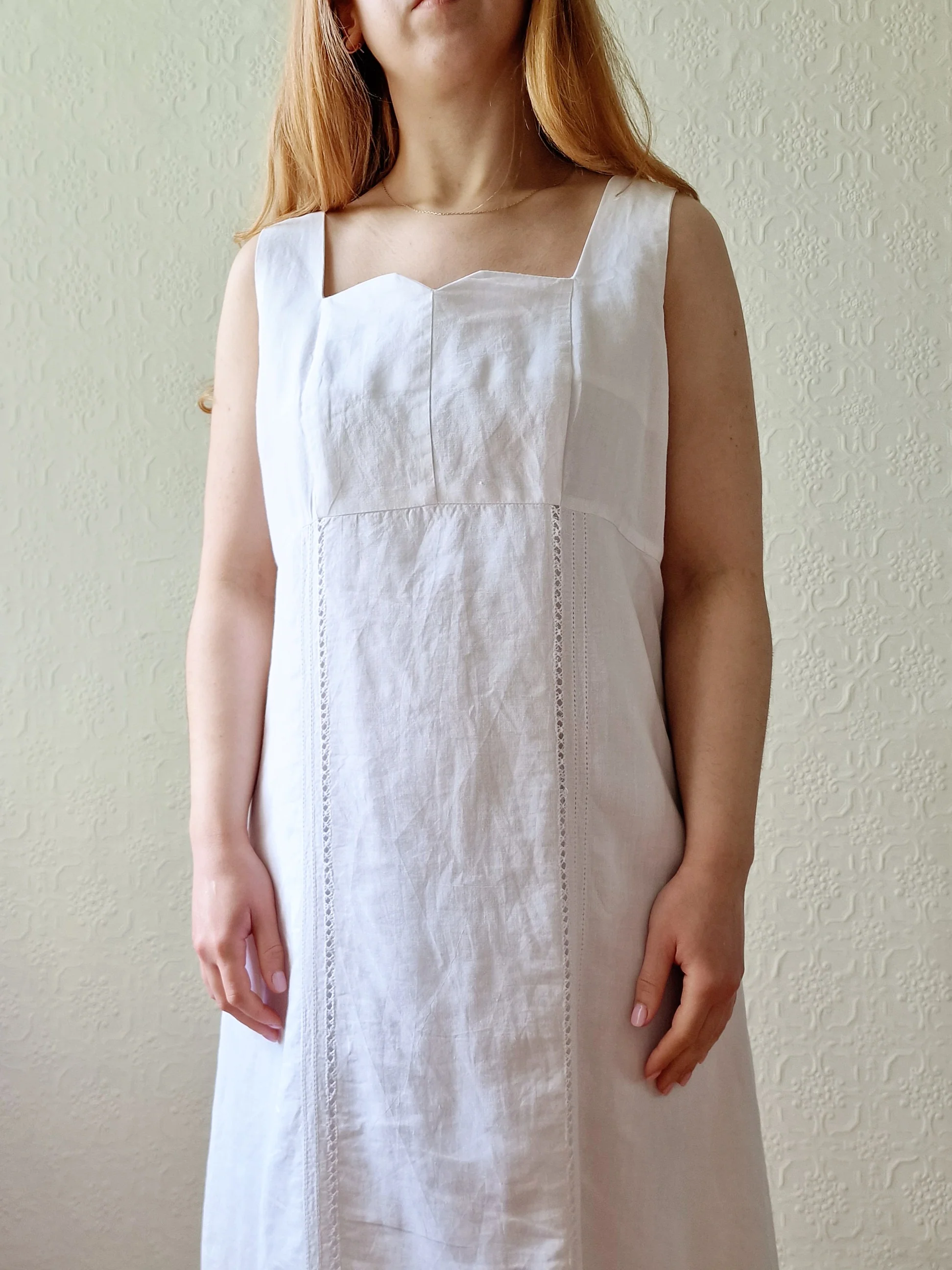 Vintage 80s White Linen Look Long Sleeveless Dress with a Square Neck - L/XL - Image 2