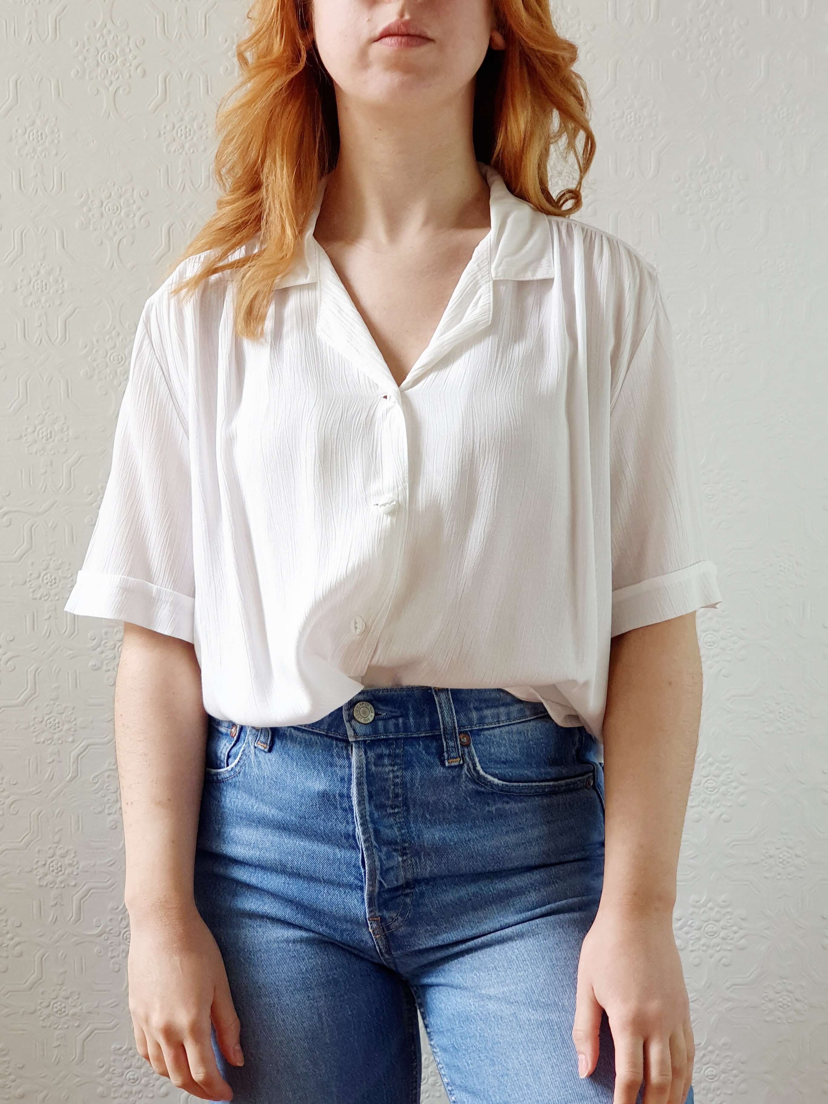 Vintage 80s White Soft Blouse - M/L/XL