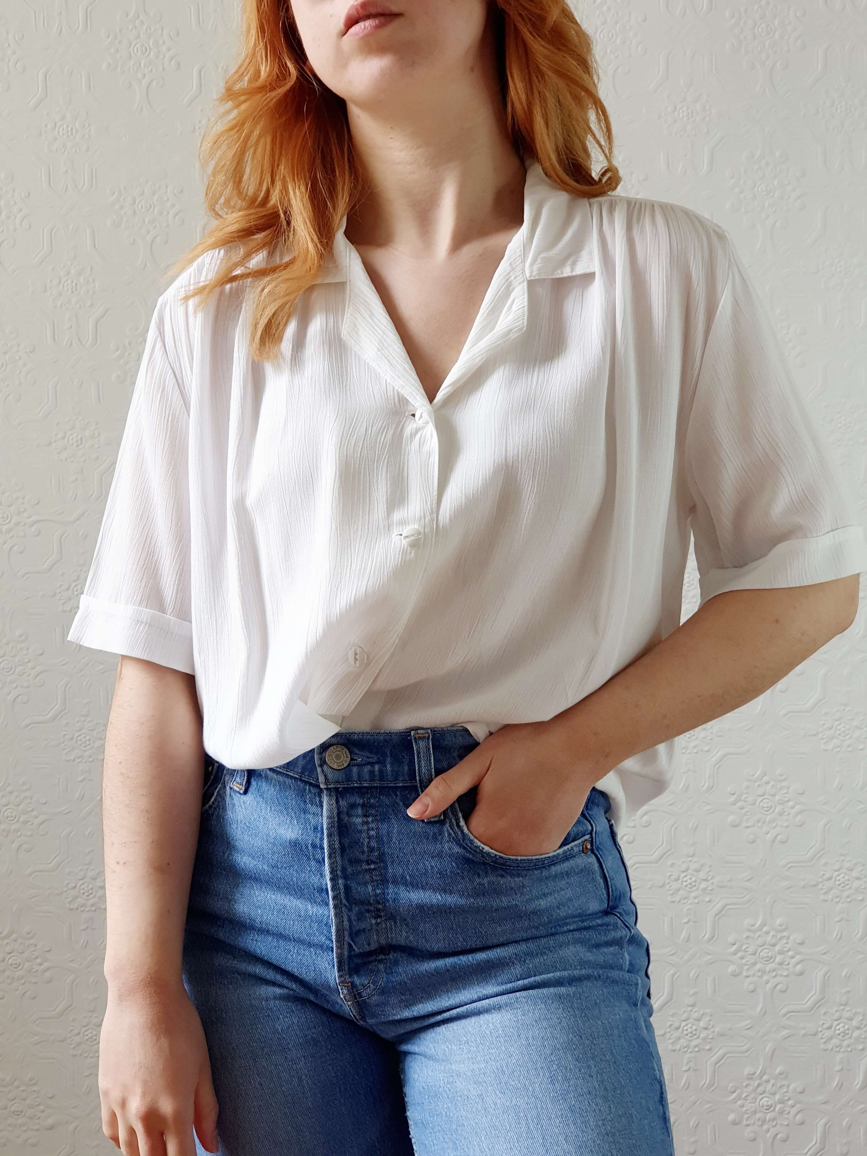Vintage 80s White Soft Blouse - M/L/XL - Image 4