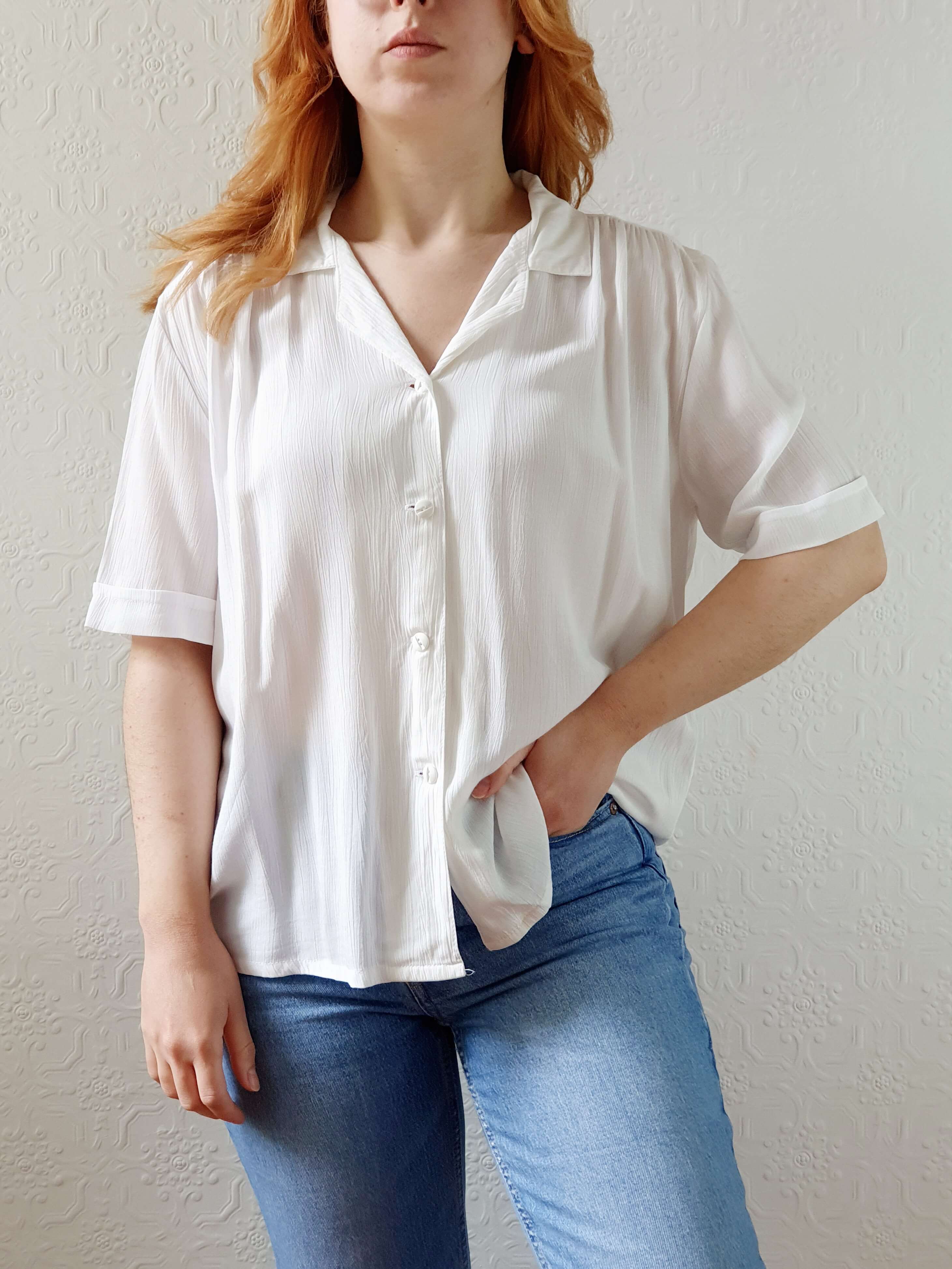Vintage 80s White Soft Blouse - M/L/XL - Image 5