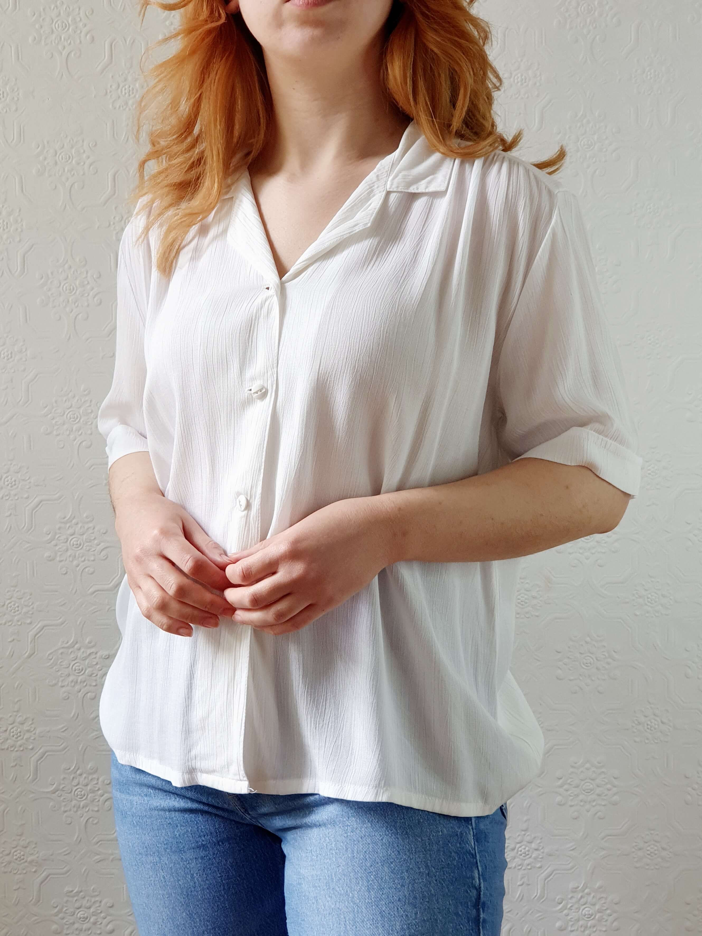 Vintage 80s White Soft Blouse - M/L/XL - Image 8