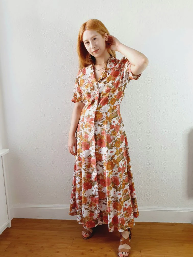 Vintage 90s Autumn Floral Print Dress - S - Image 2