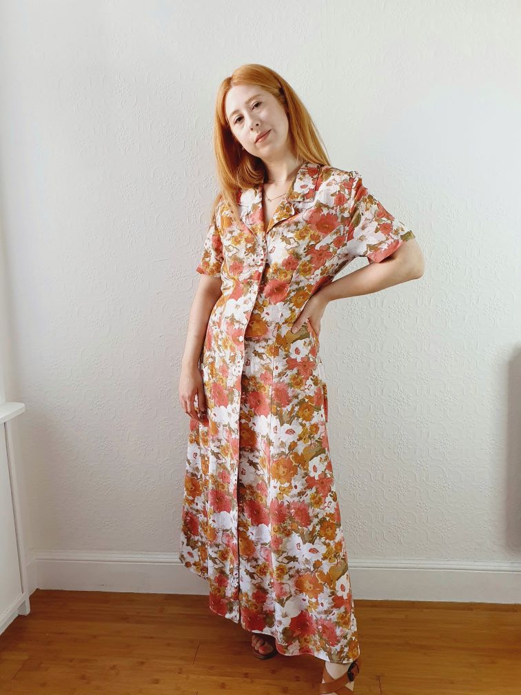Vintage 90s Autumn Floral Print Dress - S - Image 3